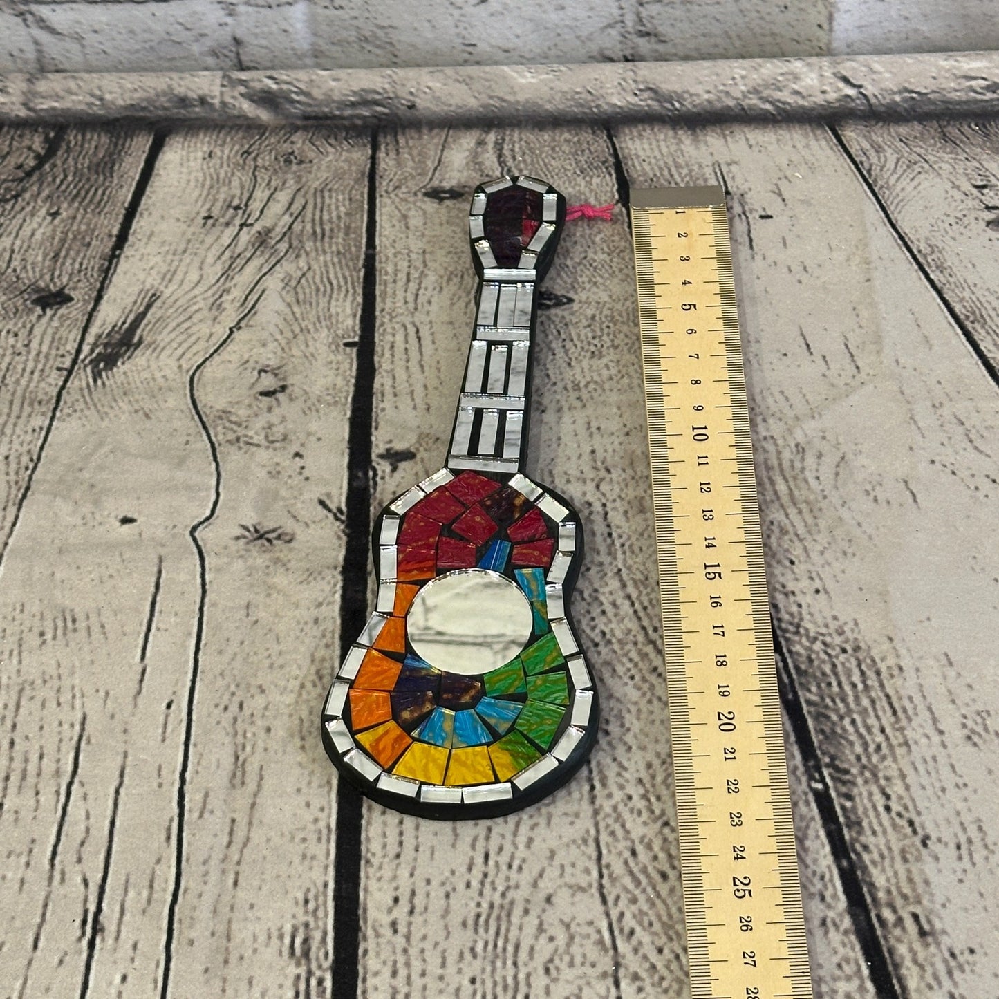 Bright Rainbow Acoustic Guitar Mosaic Tile Wall Mirror 20cm x 8cm Handmade New