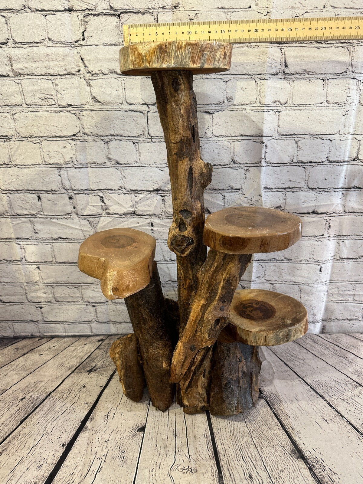 63cm x 38cm Quad Teak Root Wood Mushroom Coffee Table Side Home Furniture