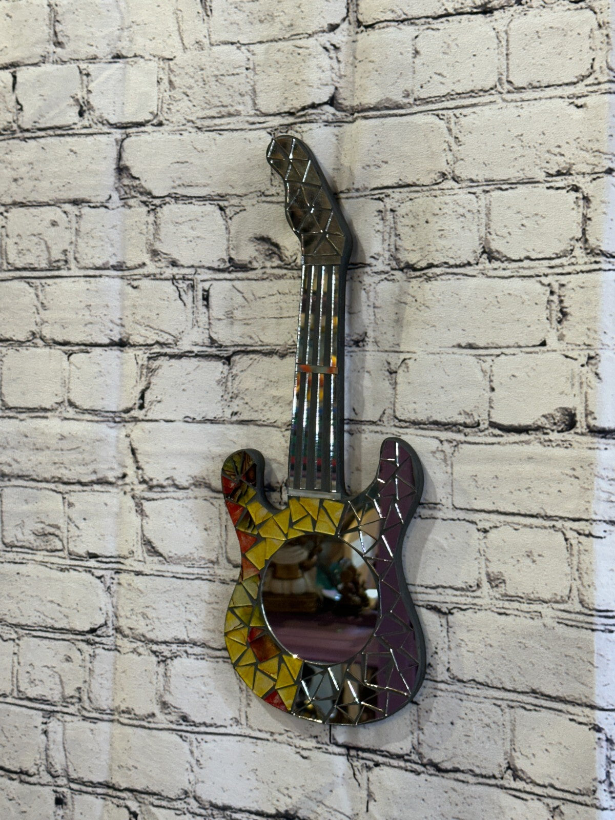 Yellow Guitar Mosaic Tile Wall Mirror 40cm x 15cm 16 Inches Handmade New