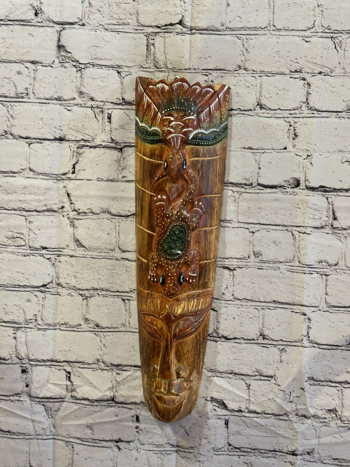 50cm Gecko Owl Hand Carved Fair Trade Wooden Animal Wall Art Wall Hang Mask