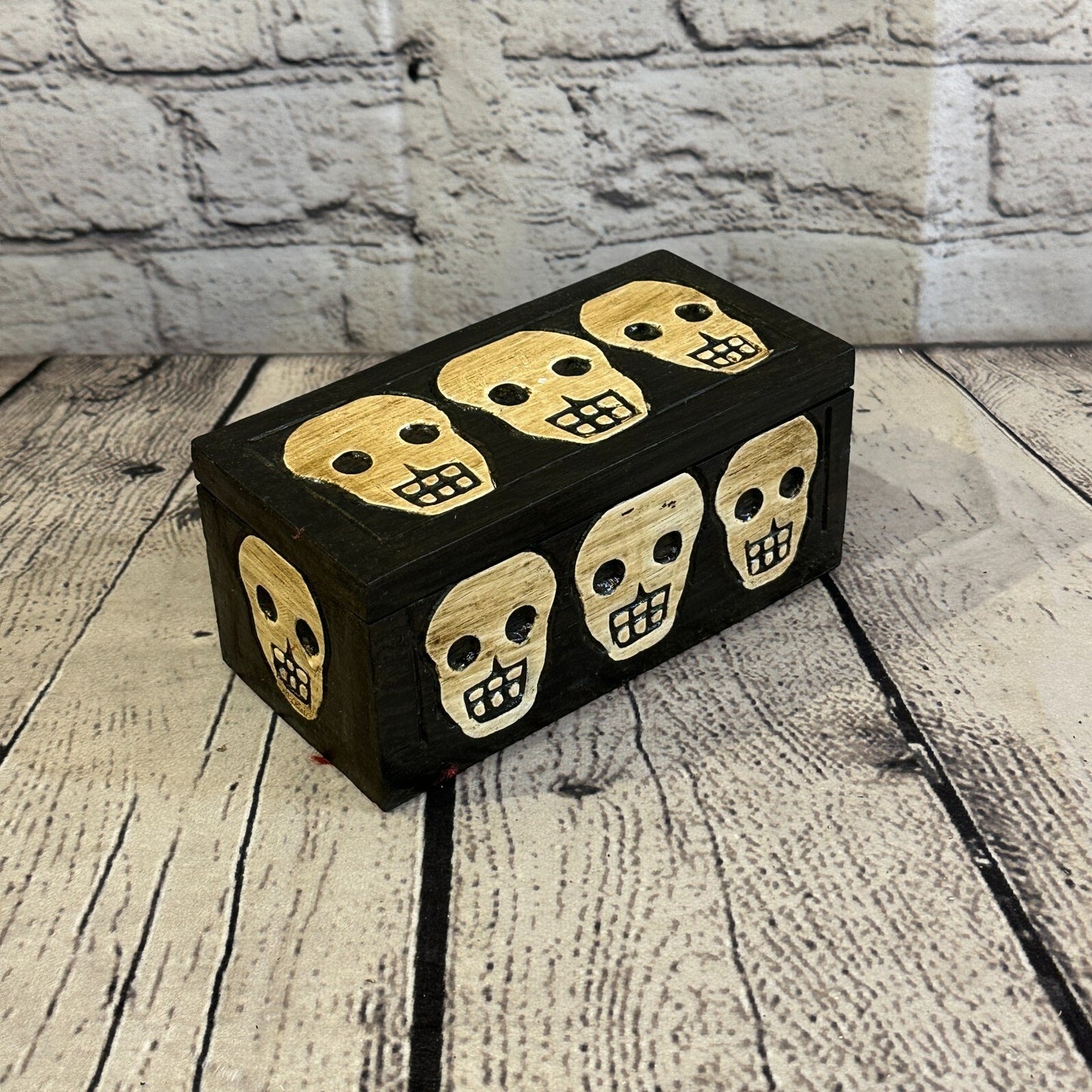 15cm x 8cm x 8cm Square Wooden Gothic Skeleton Skull Coffin Jewellery Box