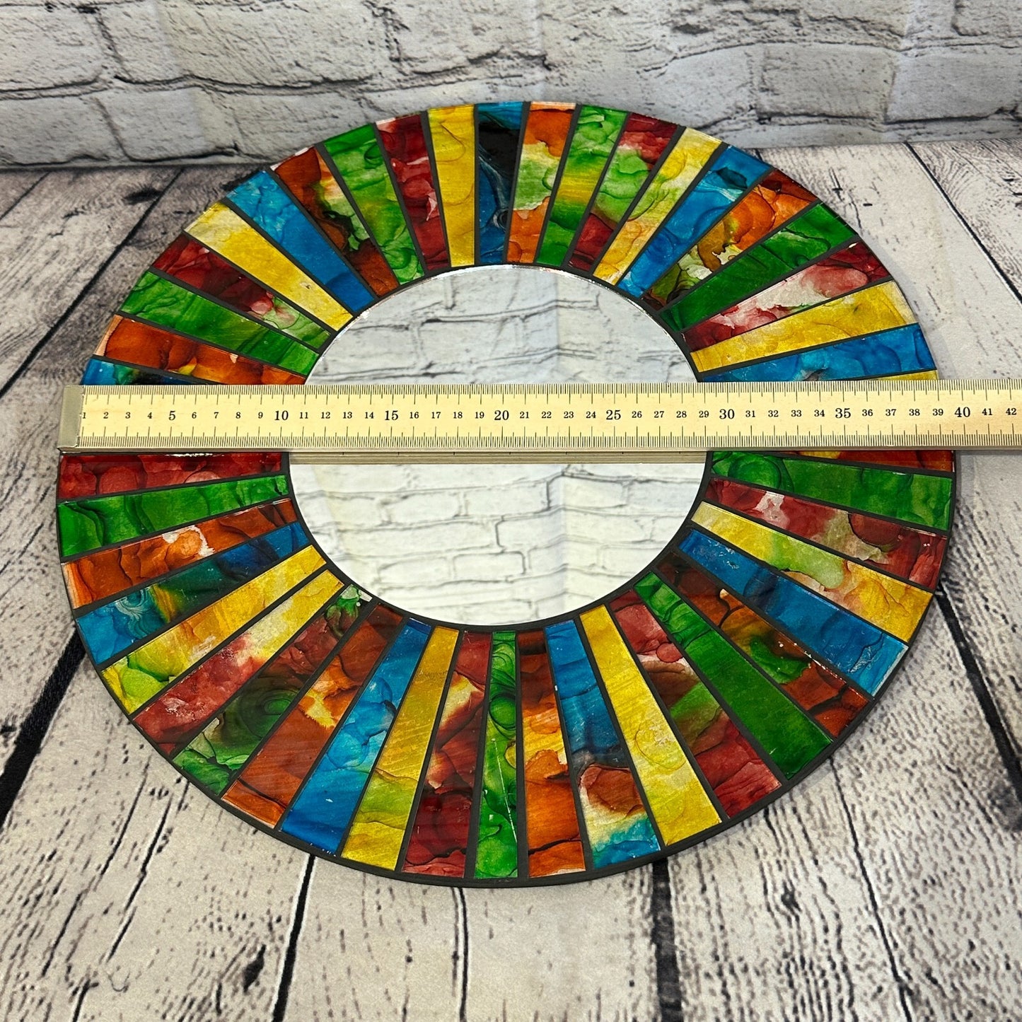 Rainbow Black Line Mosaic Tile Wall Mirror 40cm x 40cm 16 Inches Handmade New