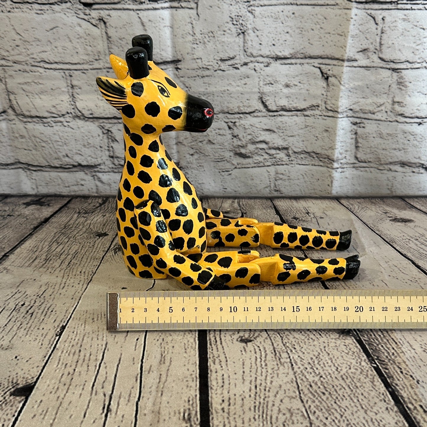 20cm Orange Giraffe Sitting Animal, Wooden Shelf Ornament Handmade & Fairtrade