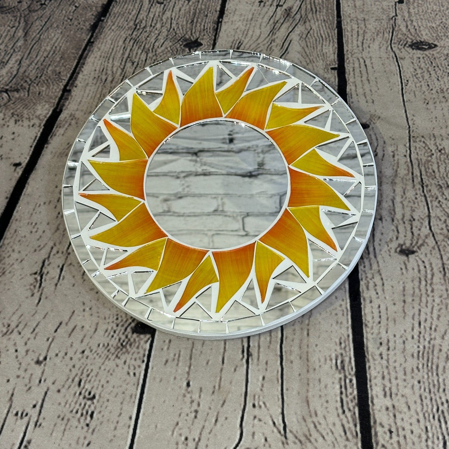 Orange Flame Sun Mosaic Tile Wall Mirror 20cm x 20cm 8 Inches Handmade New