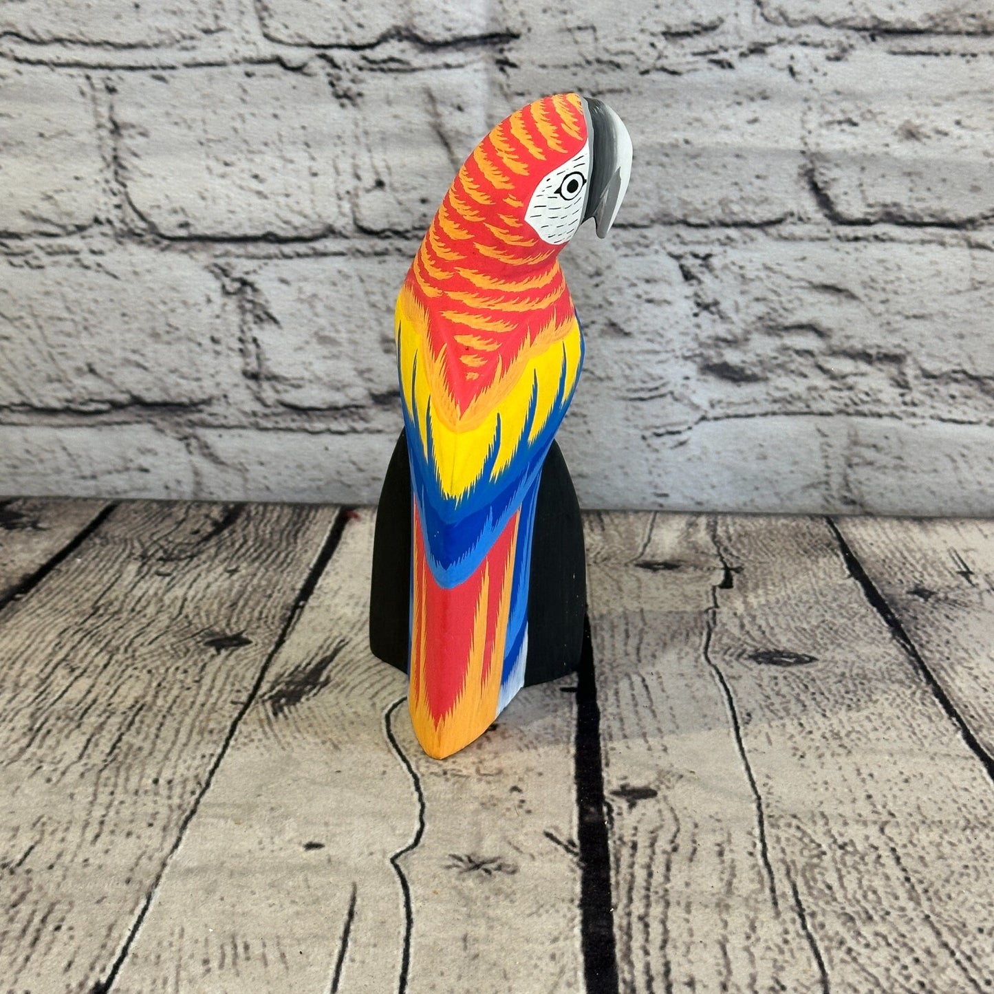 15cm Red Parrot Bird Ornament Statue Fair Trade Hand Made Carved Wood