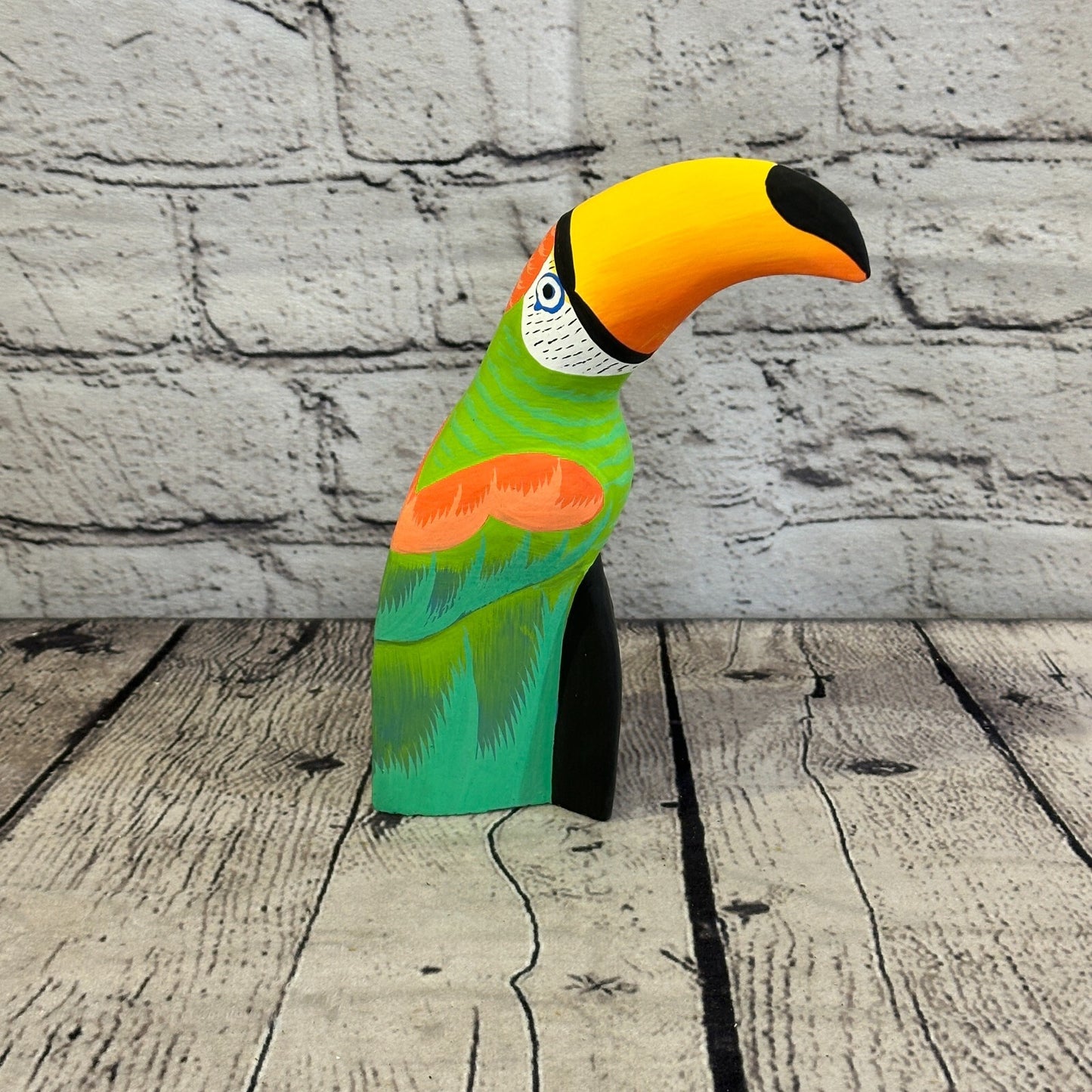 15cm Green Toucan Bird Ornament Statue Fair Trade Hand Made Carved Wood