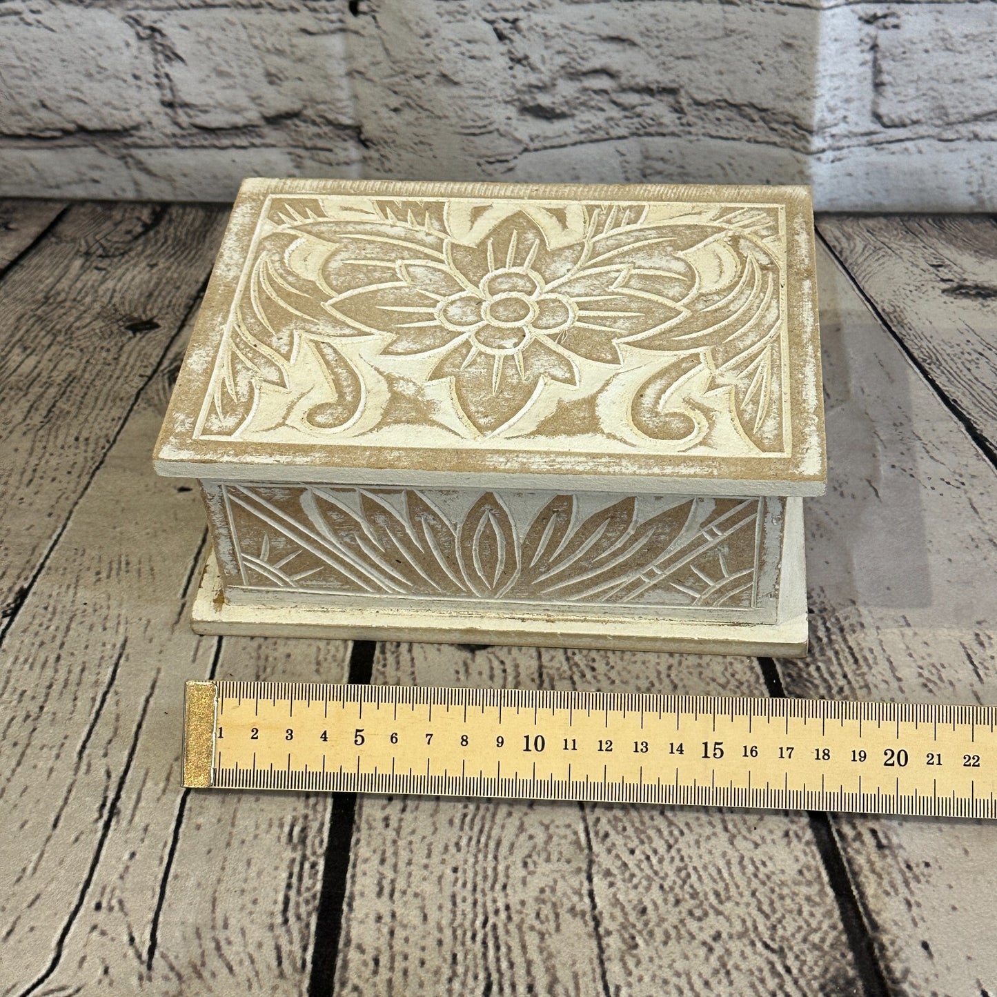 White Flower MDF Box Lotus 18cm x 12cm x 7cm Wooden Box Trinket Handmade