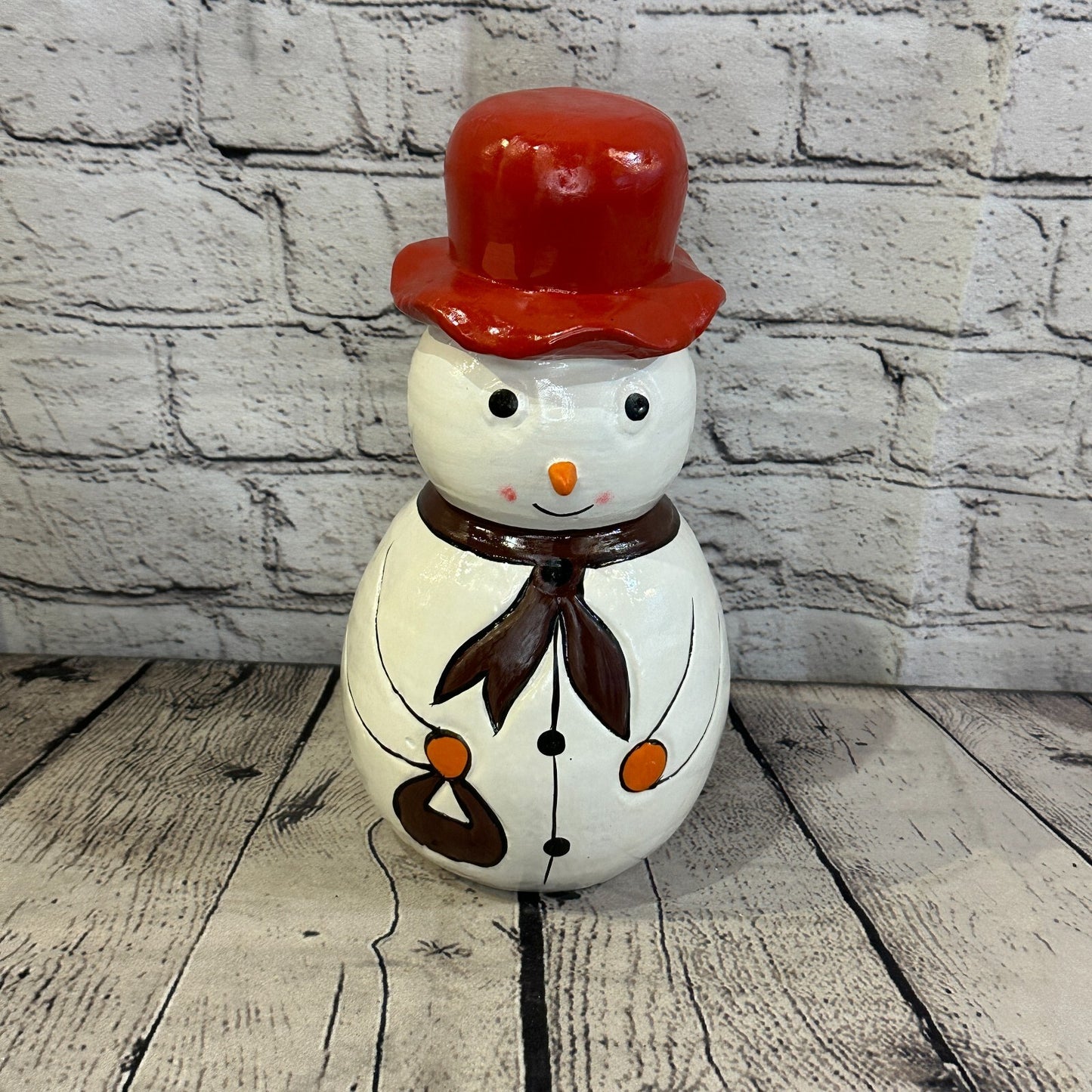 25cm x 12cm Red Top Hat Snowman Handcrafted Wood Xmas Christmas Ornament