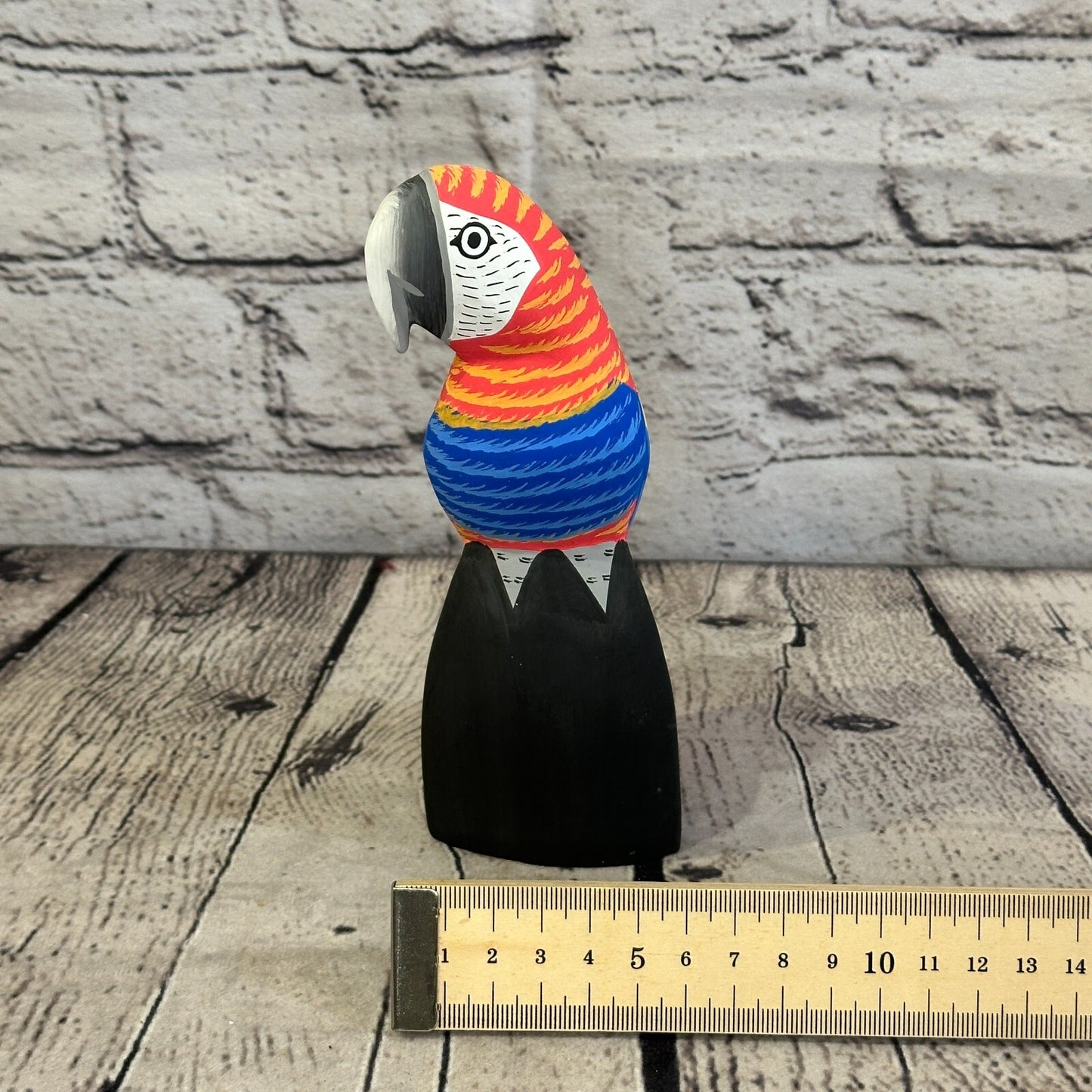 15cm Red Parrot Bird Ornament Statue Fair Trade Hand Made Carved Wood
