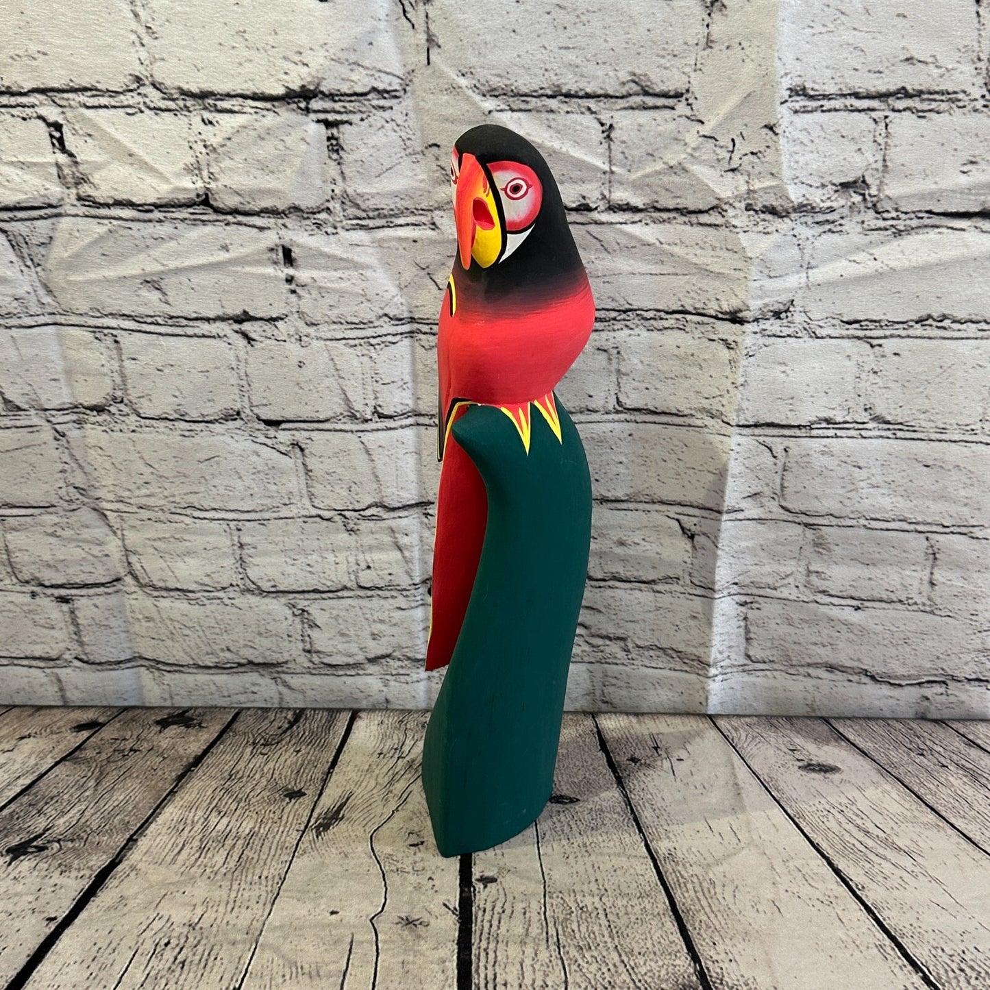 40cm Dark Red Parrot Bird Ornament Statue Fair Trade Hand Made Carved Wood