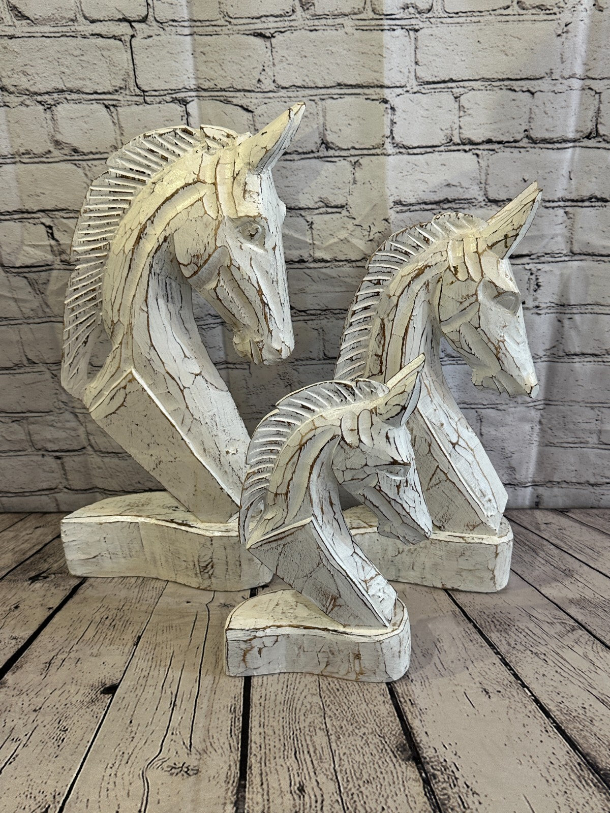 White Wooden 50cm x 25cm Horse Head Bust Hand Carved Wood Sculpture