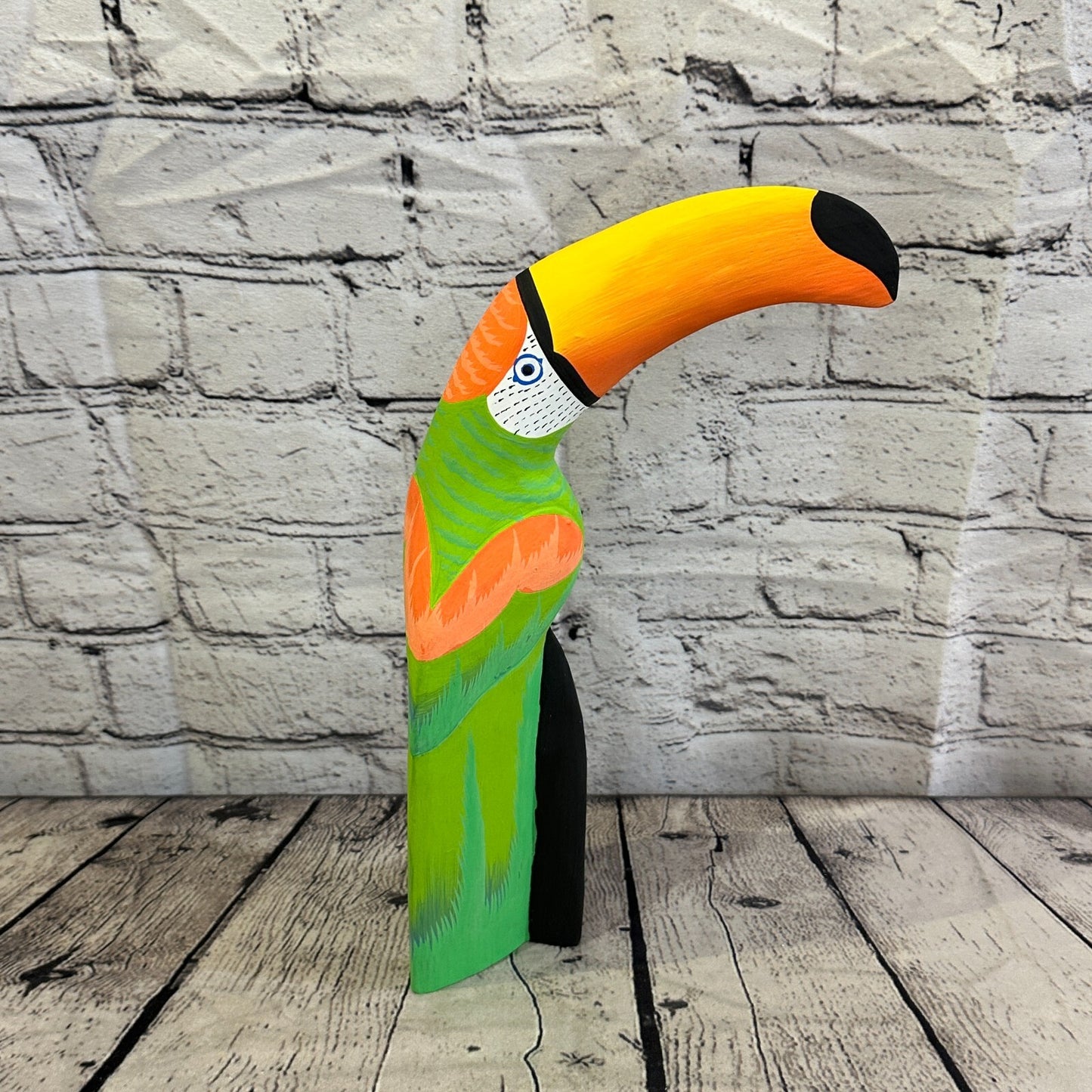 30cm Green Toucan Bird Ornament Statue Fair Trade Hand Made Carved Wood