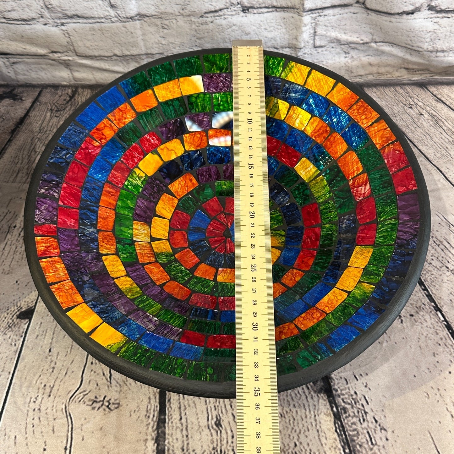 35cm Rainbow Small Swirl Round Mosaic Handmade Ceramic Glass Tile Bowl Fruit