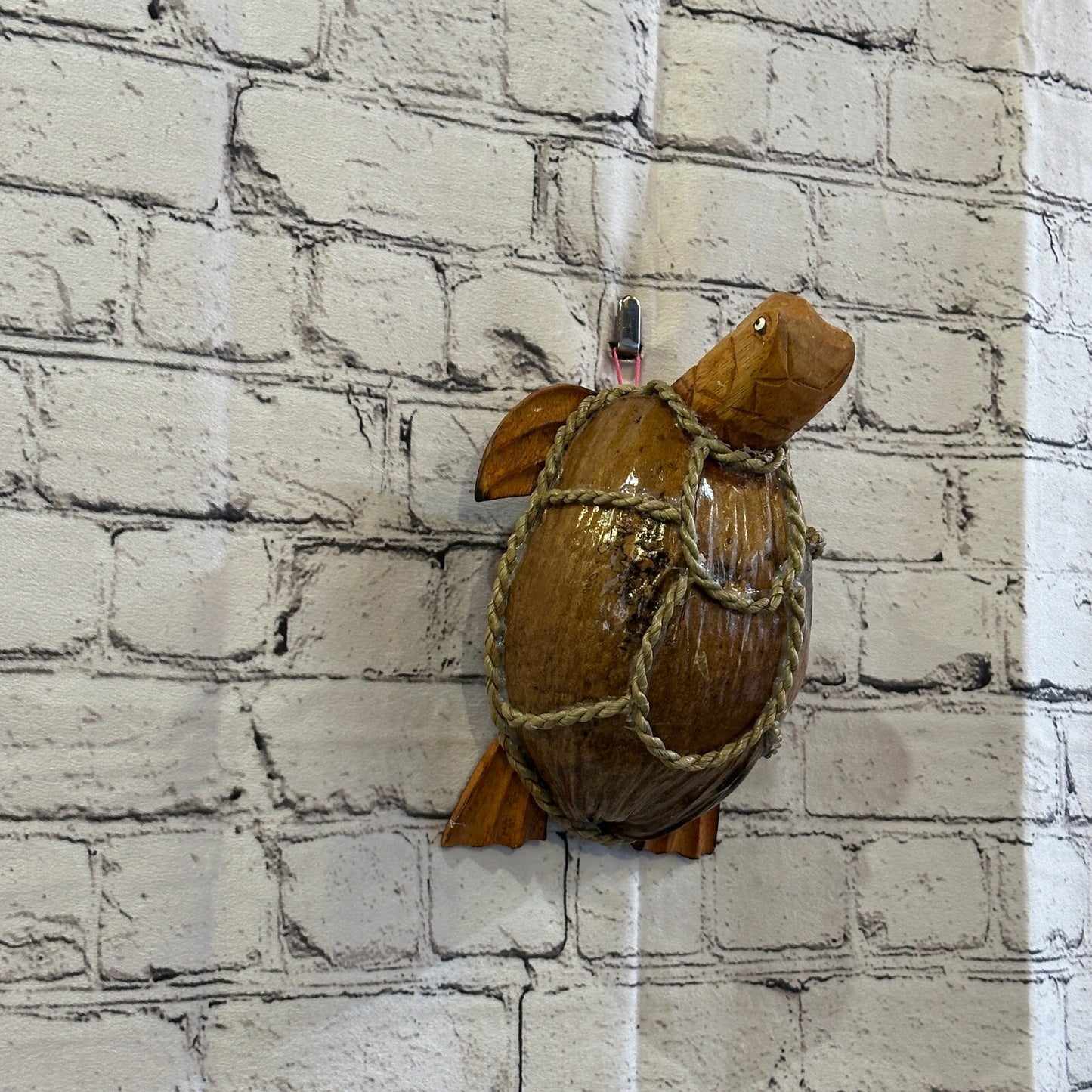 Brown Plain Folk Art Hand Painted Turtle Coconut Shell Ornaments Hanging Decor