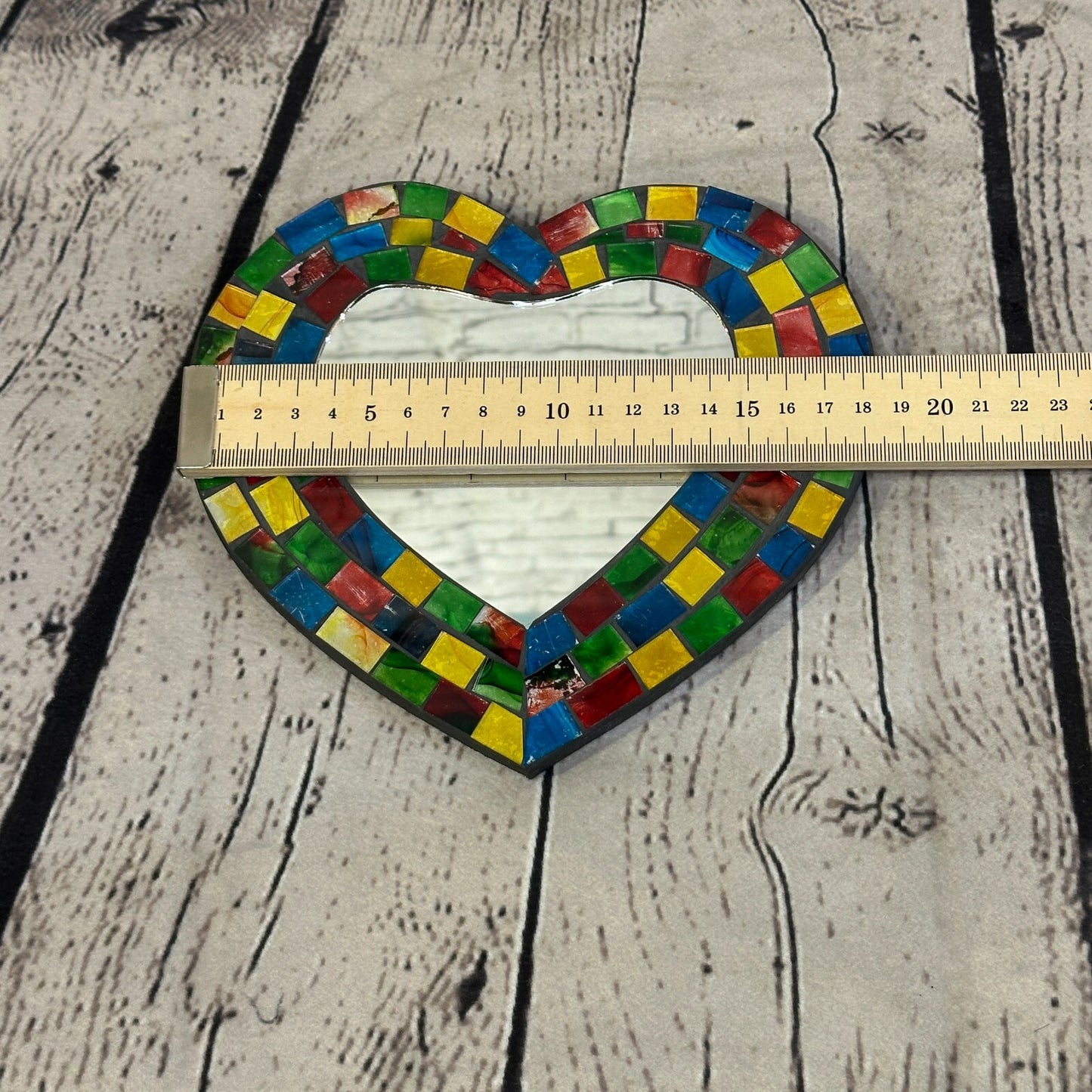 Rainbow Heart Shape Mosaic Tile Wall Mirror 20cm x 15cm 8 Inches Handmade New