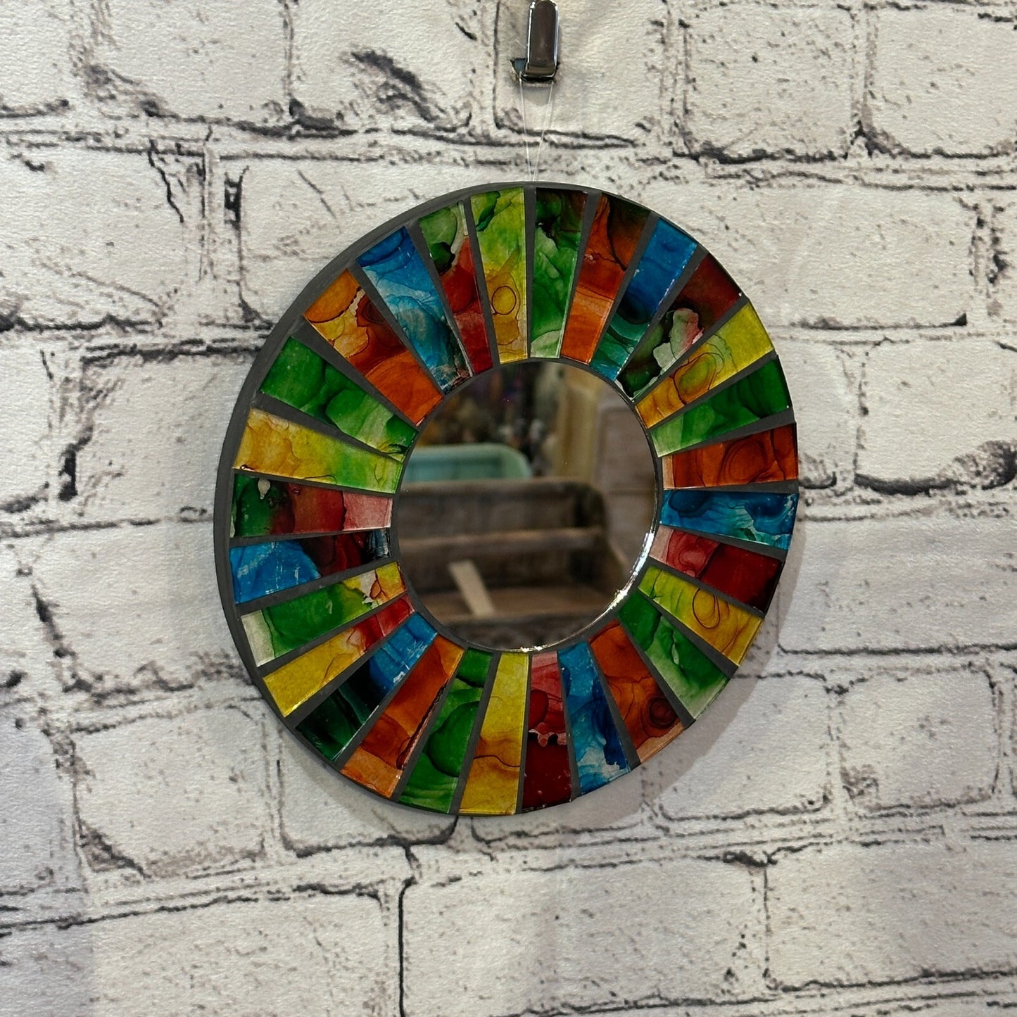 Rainbow Black Line Mosaic Tile Wall Mirror 20cm x 20cm 8 Inches Handmade New