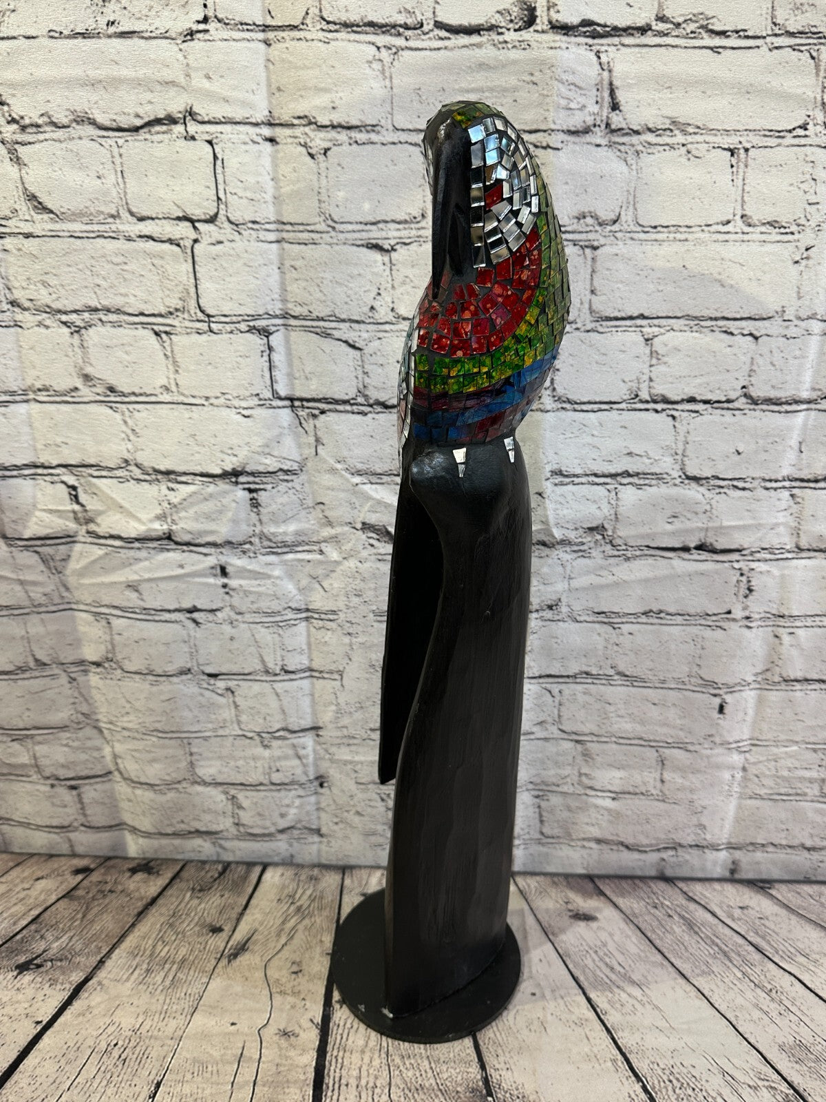 60cm Mosaic Parrot Bird Ornament Statue Fair Trade Handmade Carved Wood Design 3