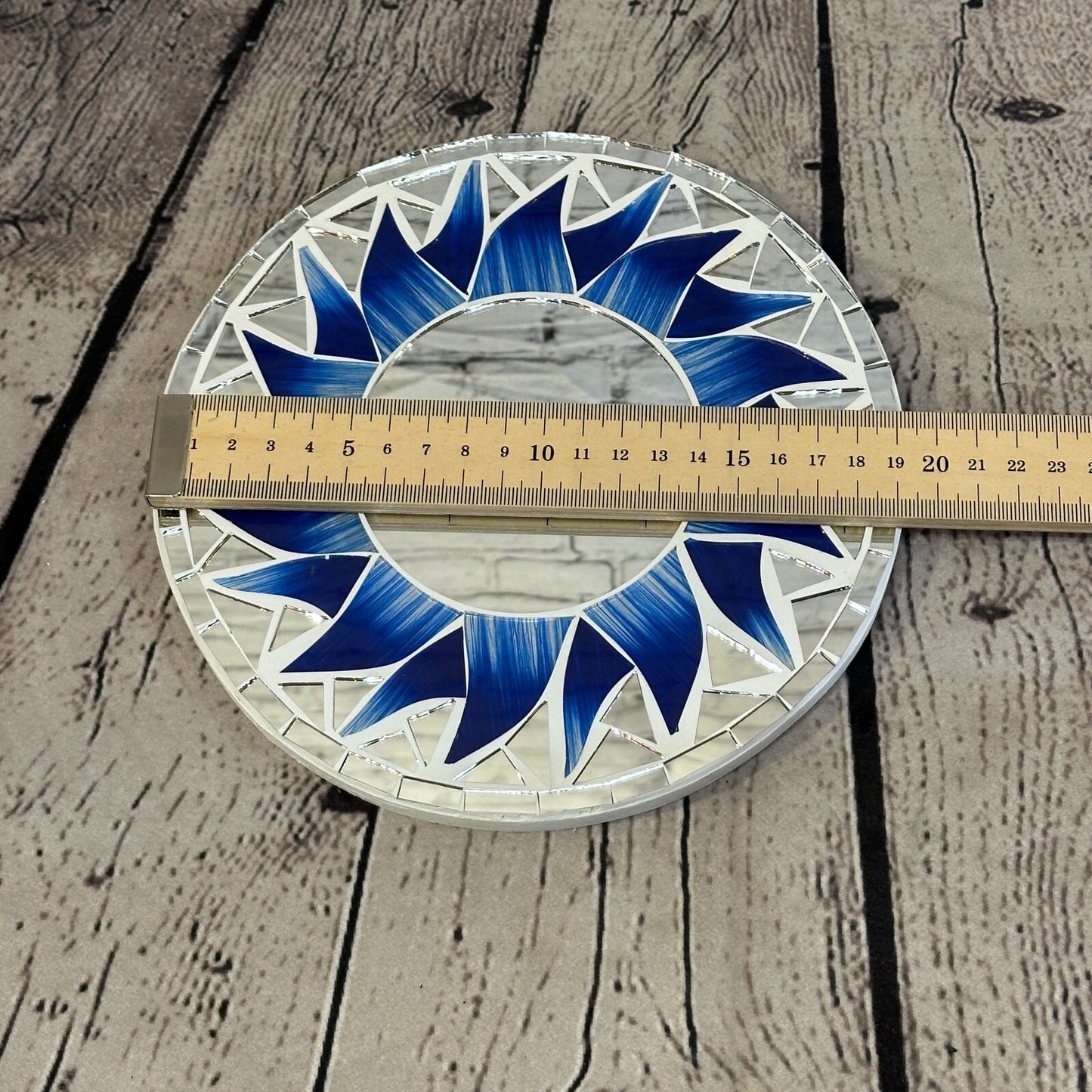 Dark Blue Flame Sun Mosaic Tile Wall Mirror 20cm x 20cm 8 Inches Handmade New