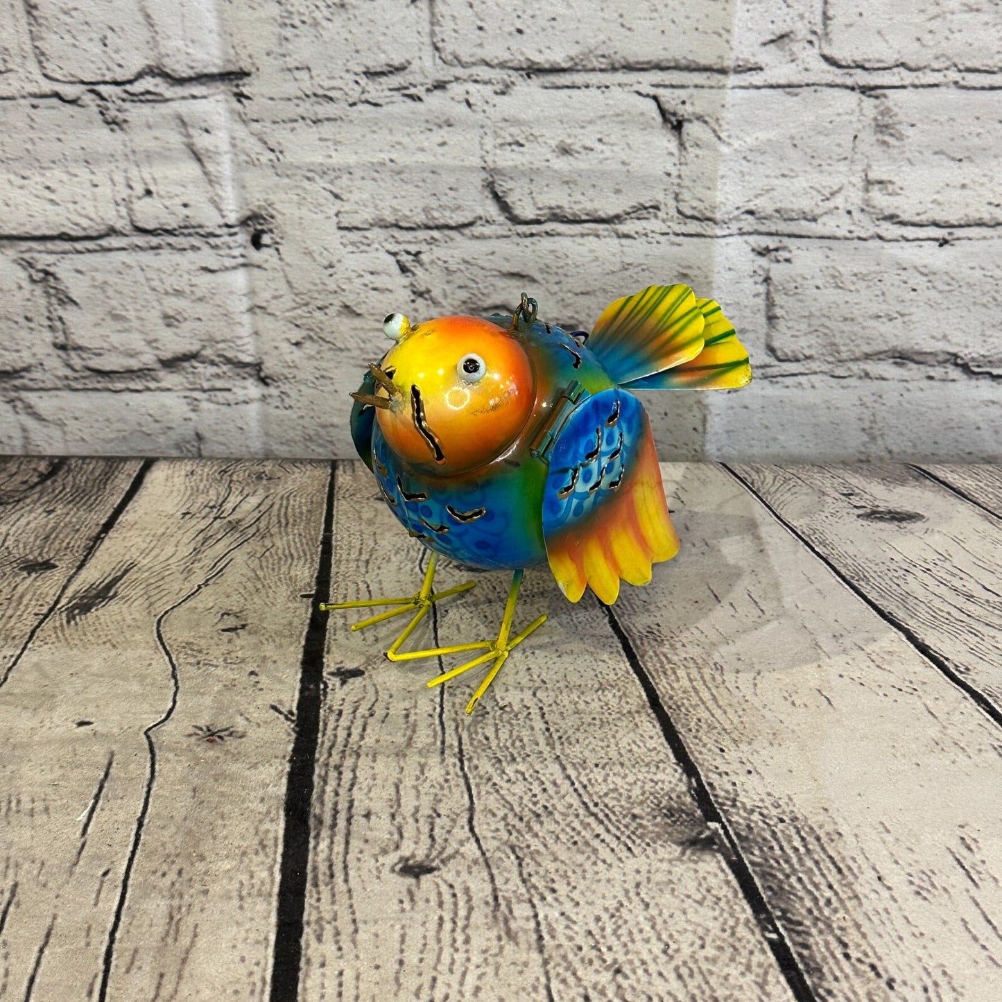 15cm x 15cm Orange Blue Bird Metal Tin Wall Hanging Ornament Painted Statue