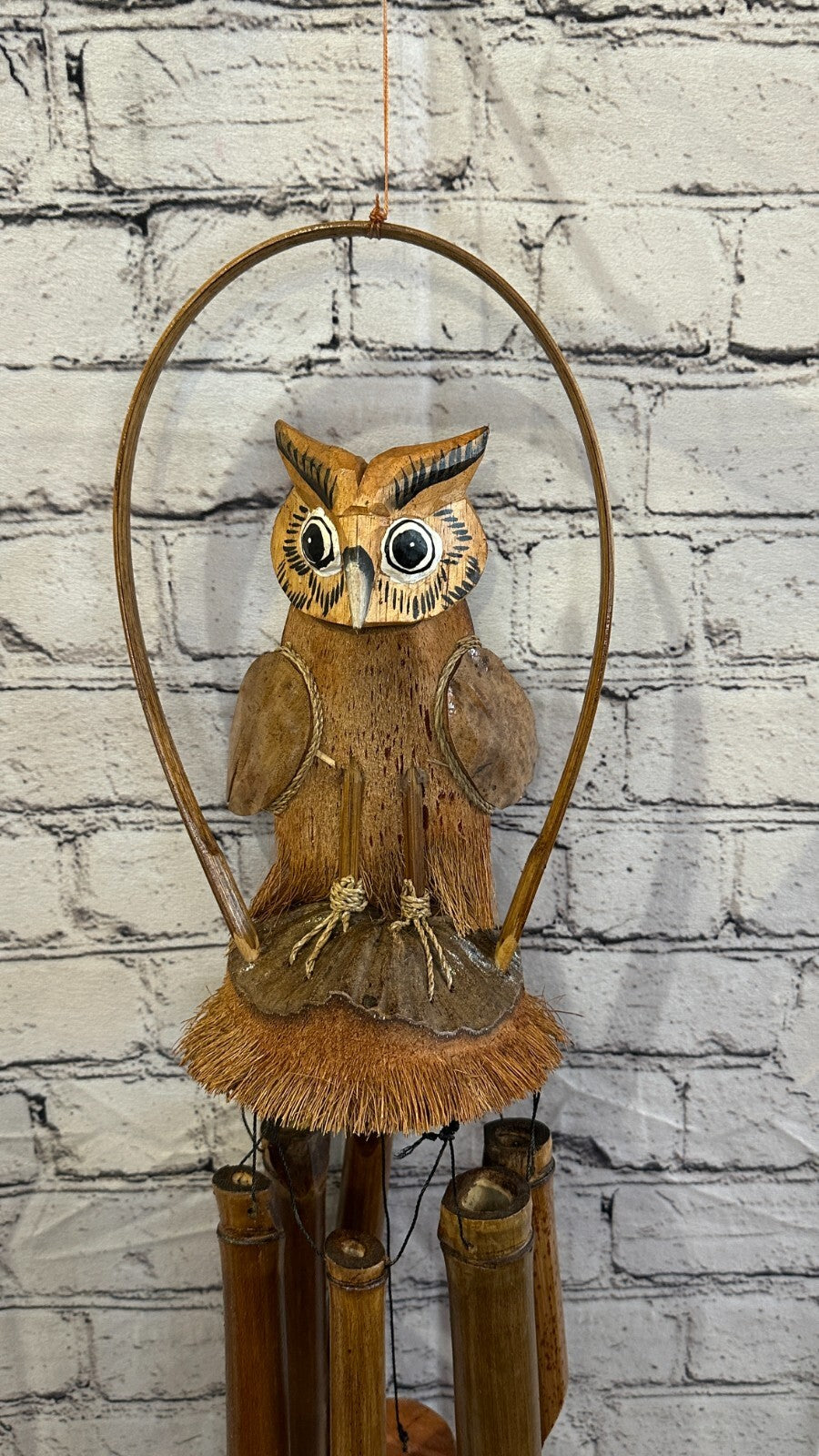 Owl With Chimes Bamboo Windchime 60cm Garden Gift Summer Handmade Chimes
