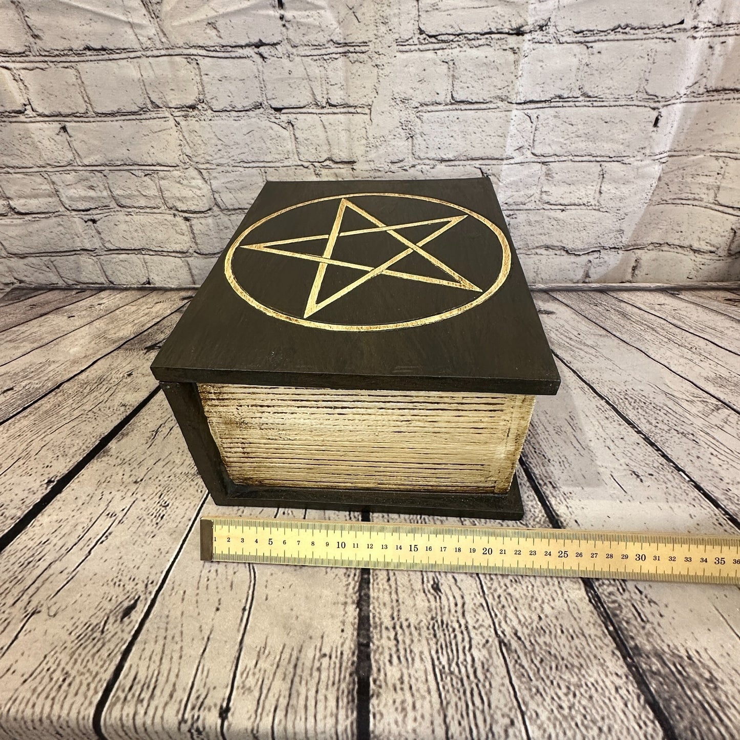 30cm x 22cm Book Wooden Gothic Pentagram Symbol Coffin Jewellery Trinket Box
