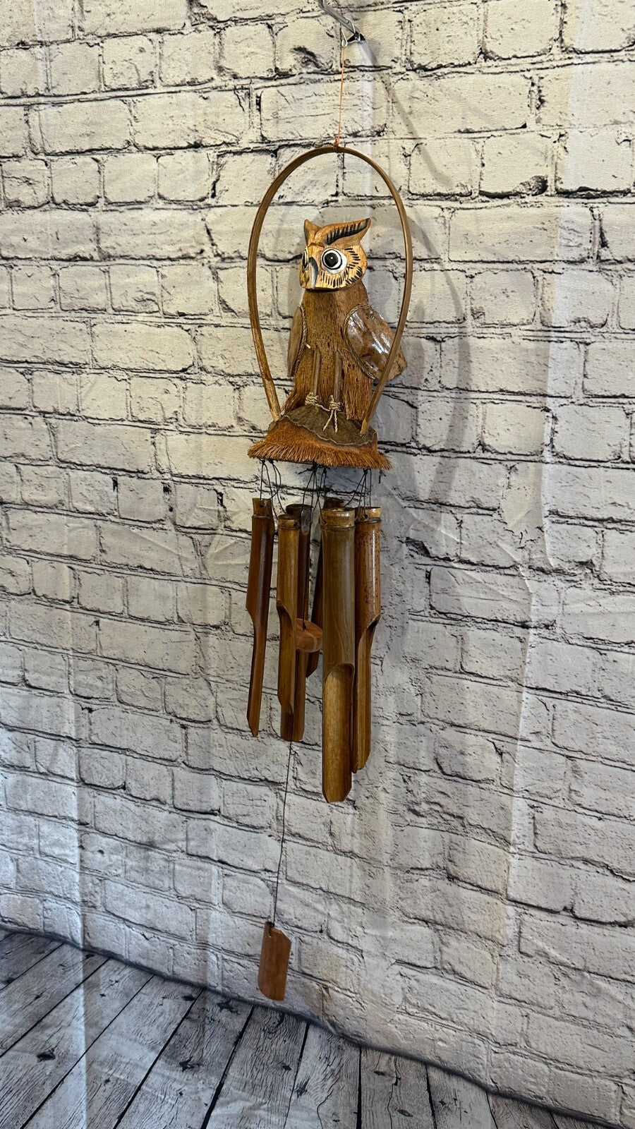 Owl With Chimes Bamboo Windchime 60cm Garden Gift Summer Handmade Chimes