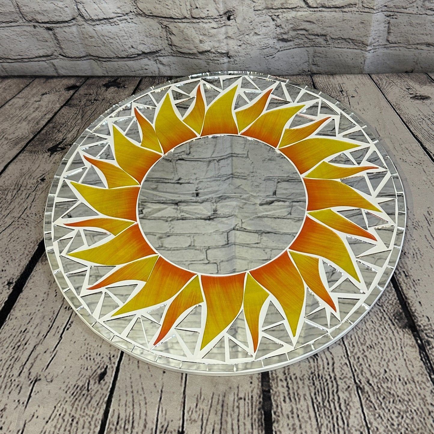 Orange Flame Sun Mosaic Tile Wall Mirror 40cm x 40cm 16 Inches Handmade New