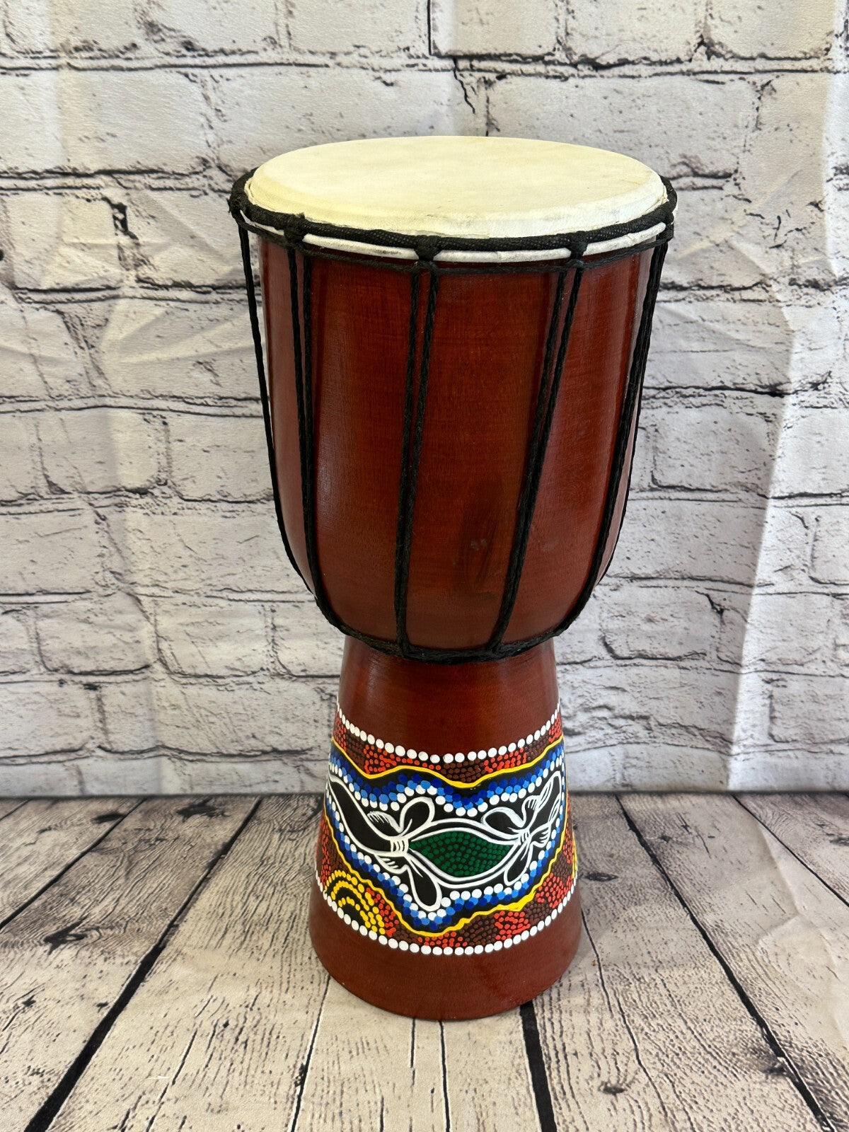40cm Painted Wooden Djembe Bongo Painted African Influenced Drum High Handmade