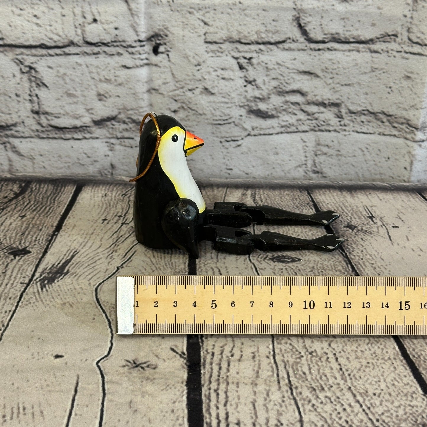 10cm Penguin Sitting Animal, Wooden Shelf Ornament Handmade and Fairtrade