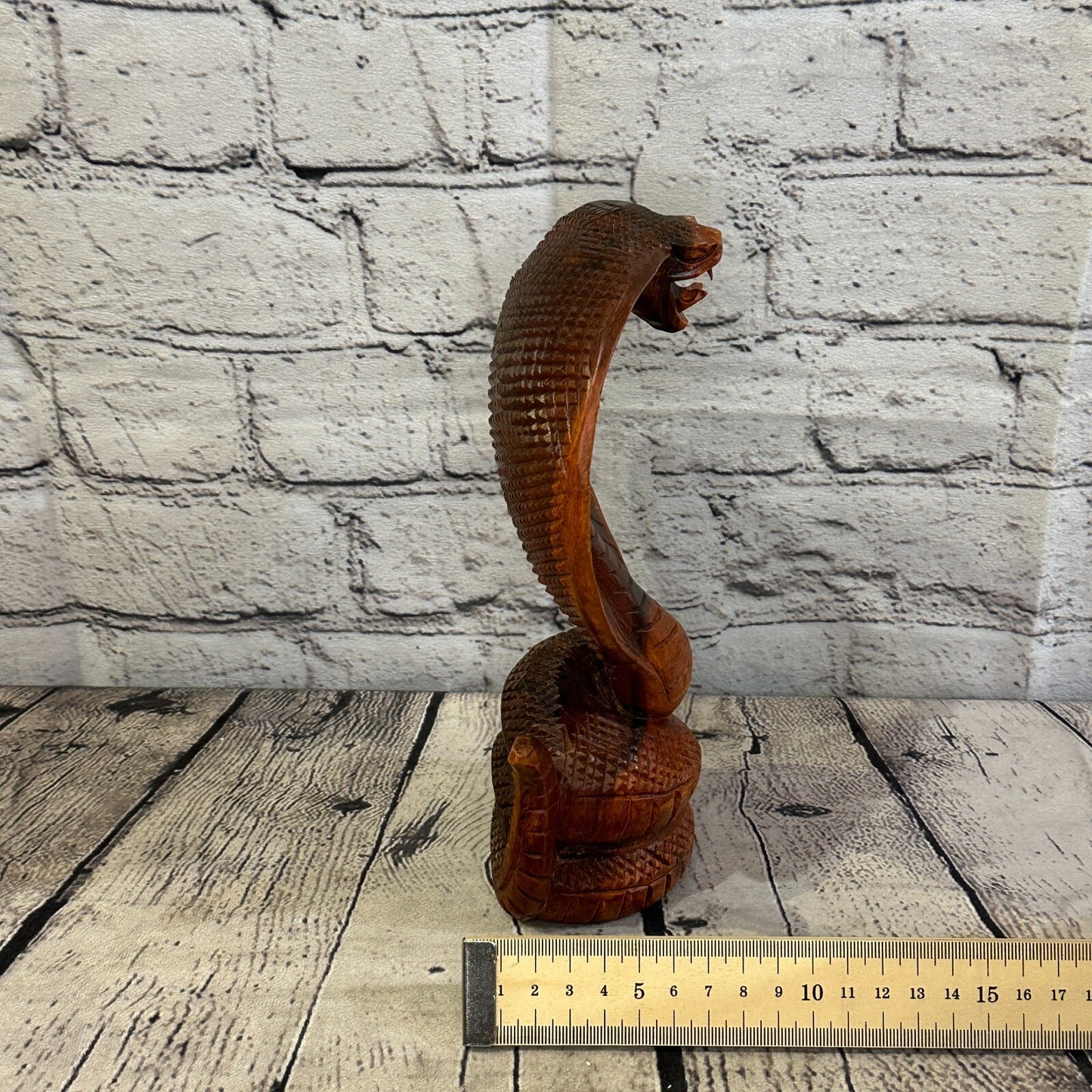 20cm x 10cm Solid Wood Cobra Carving Sculpture Decor Statue Snake Oriental Cobra