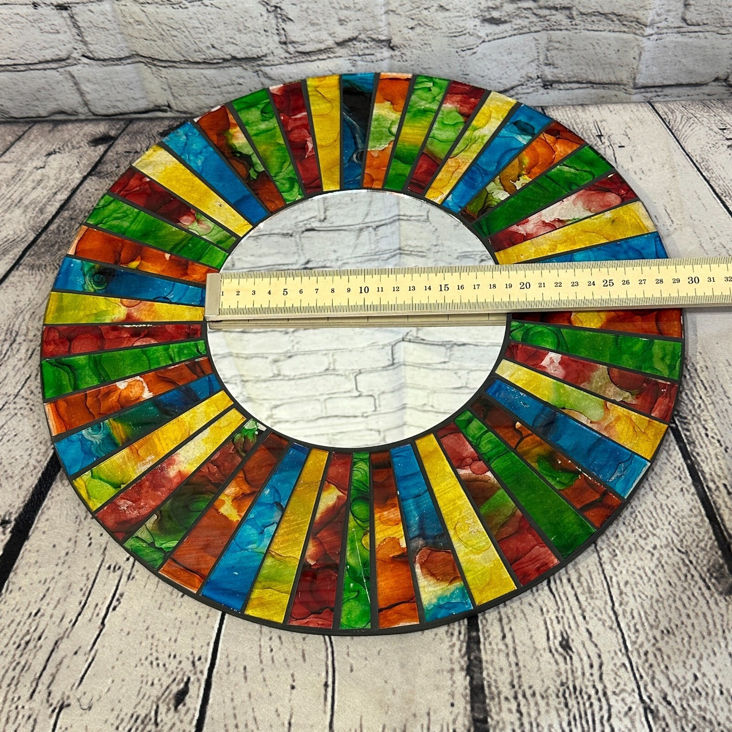 Rainbow Black Line Mosaic Tile Wall Mirror 40cm x 40cm 16 Inches Handmade New