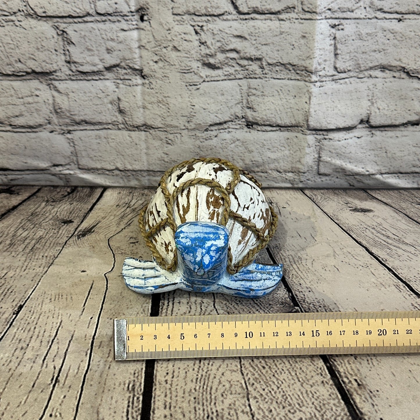 Blue White Folk Art Hand Painted Turtle Coconut Shell Ornaments Hanging Decor