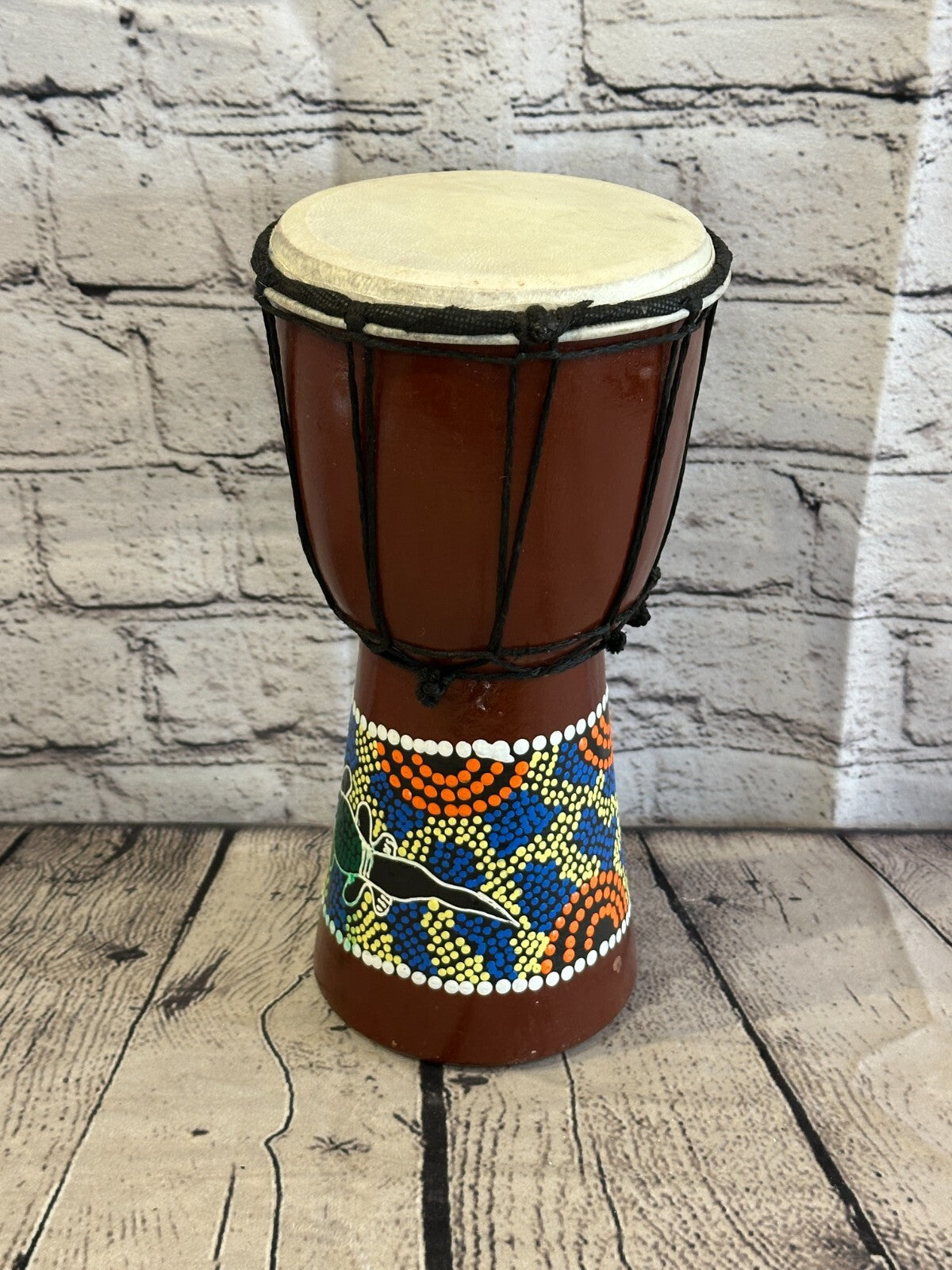 25cm Painted Wooden Djembe Bongo Painted African Influenced Drum High Handmade