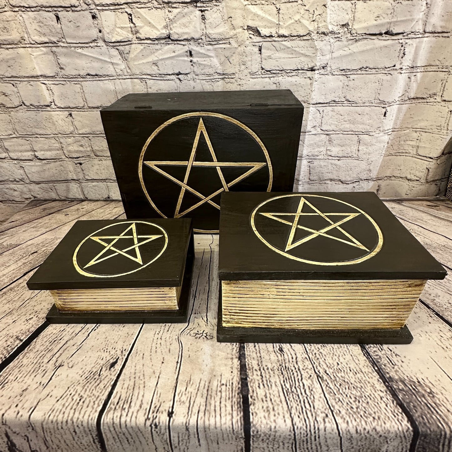 30cm x 22cm Book Wooden Gothic Pentagram Symbol Coffin Jewellery Trinket Box