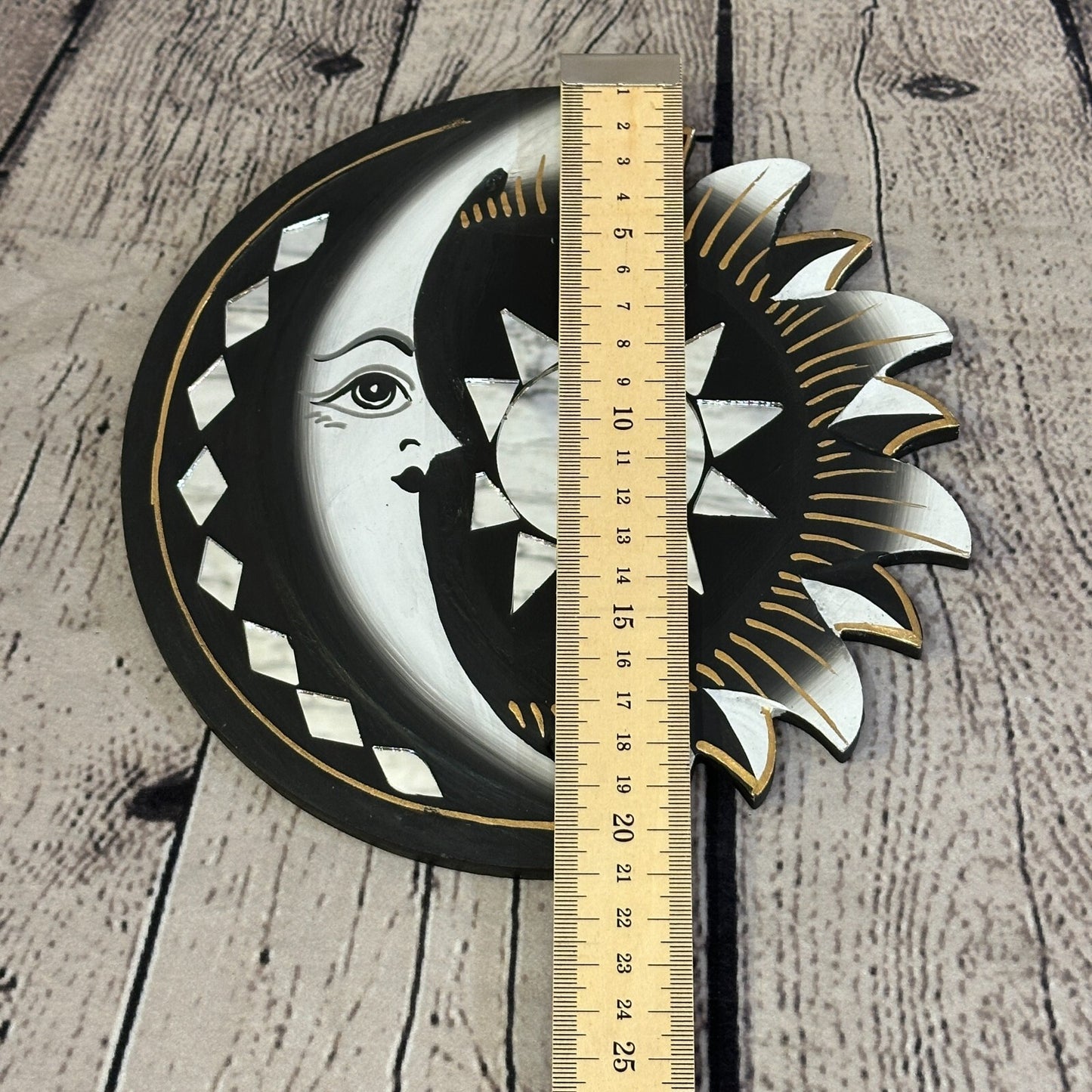 Black Half Moon Mosaic Tile Wall Mirror 20cm x 20cm 8 Inches Handmade Fairtrade
