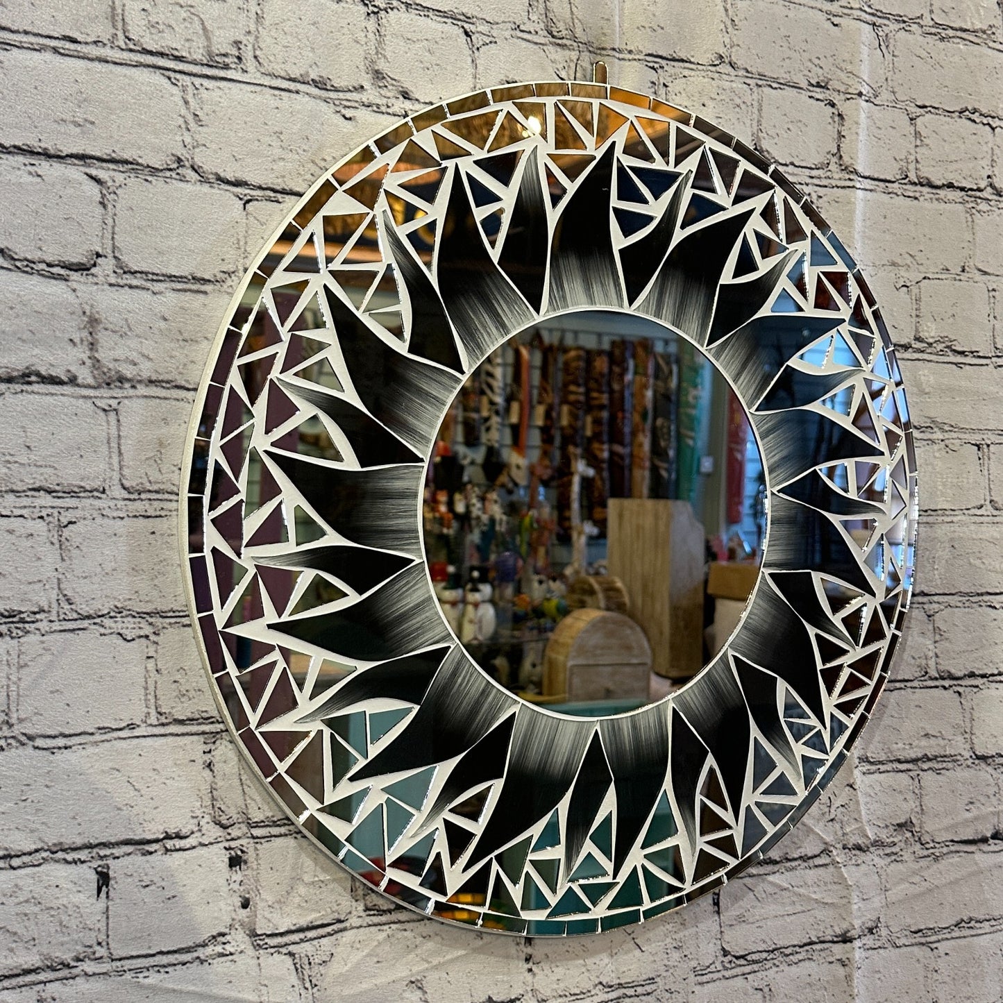 Black Flame Sun Mosaic Tile Wall Mirror 50cm x 50cm 20 Inches Handmade New
