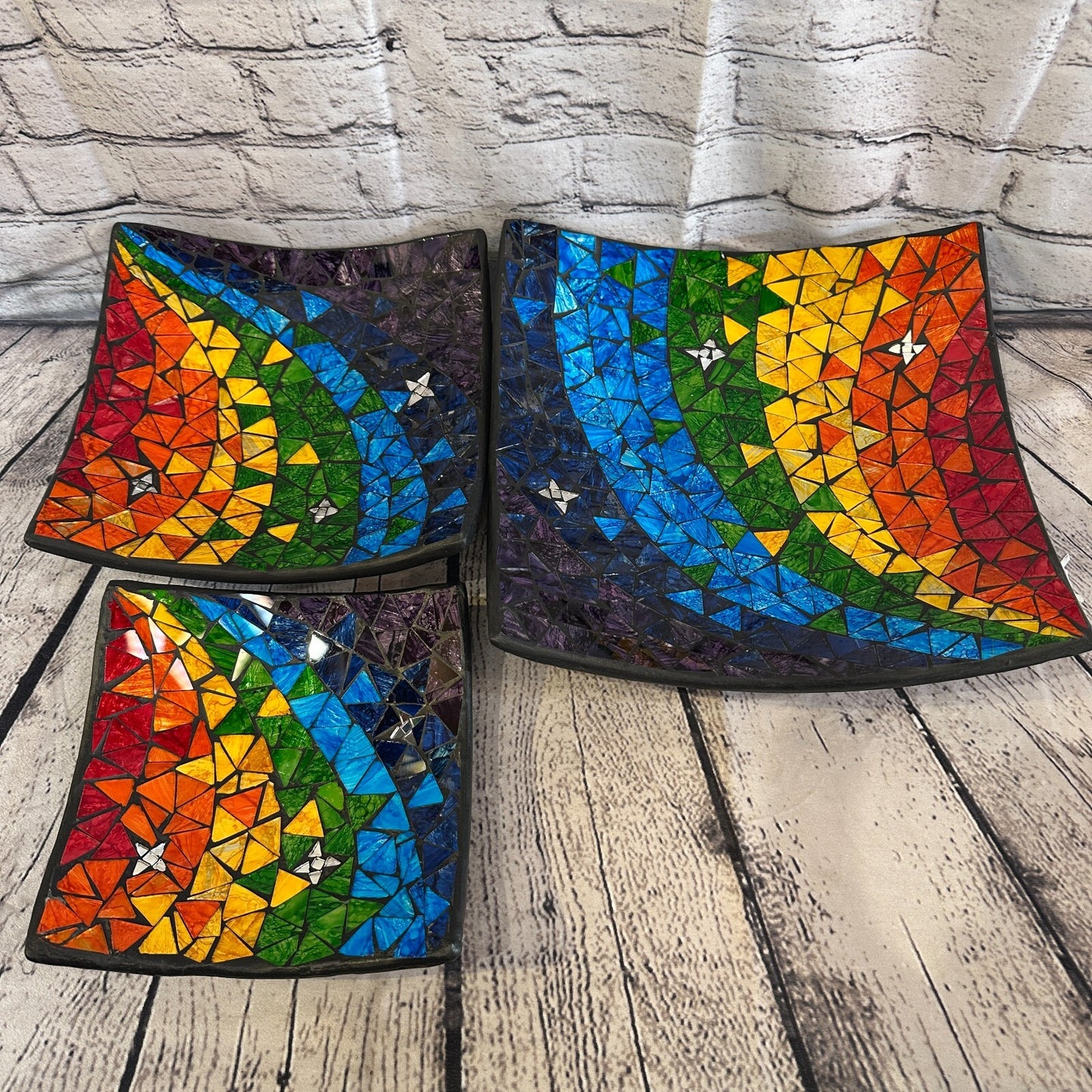 25cm Rainbow Star Square Mosaic Handmade Ceramic Glass Tile Bowl Fruit