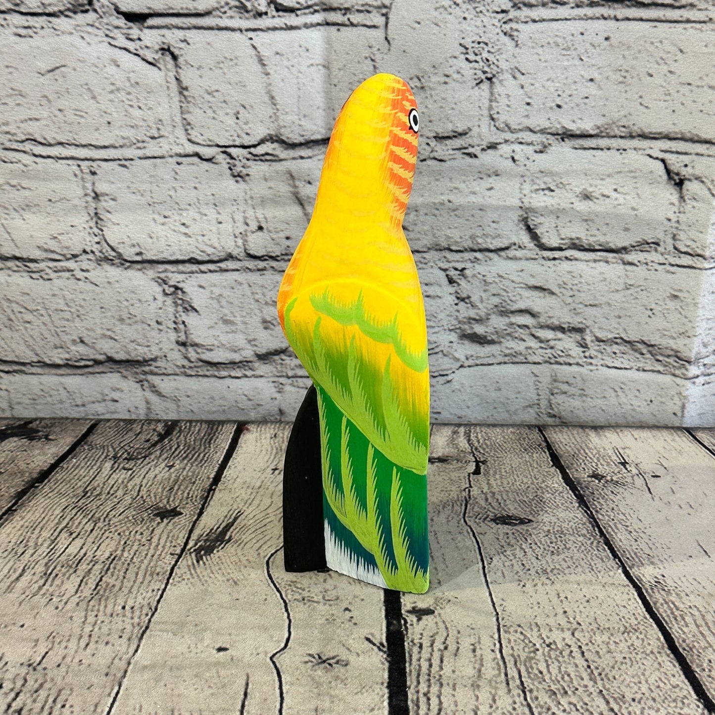 20cm Yellow Parrot Bird Ornament Statue Fair Trade Hand Made Carved Wood