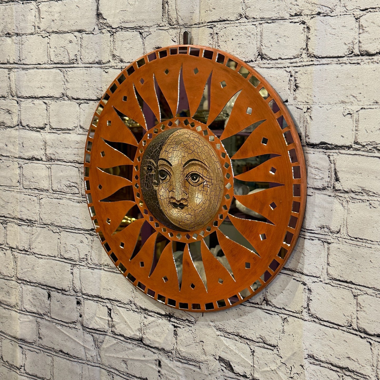 Sun Moon Face Mosaic Tile Wall Mirror 40cm x 40cm 16 Inches Handmade Fairtrade
