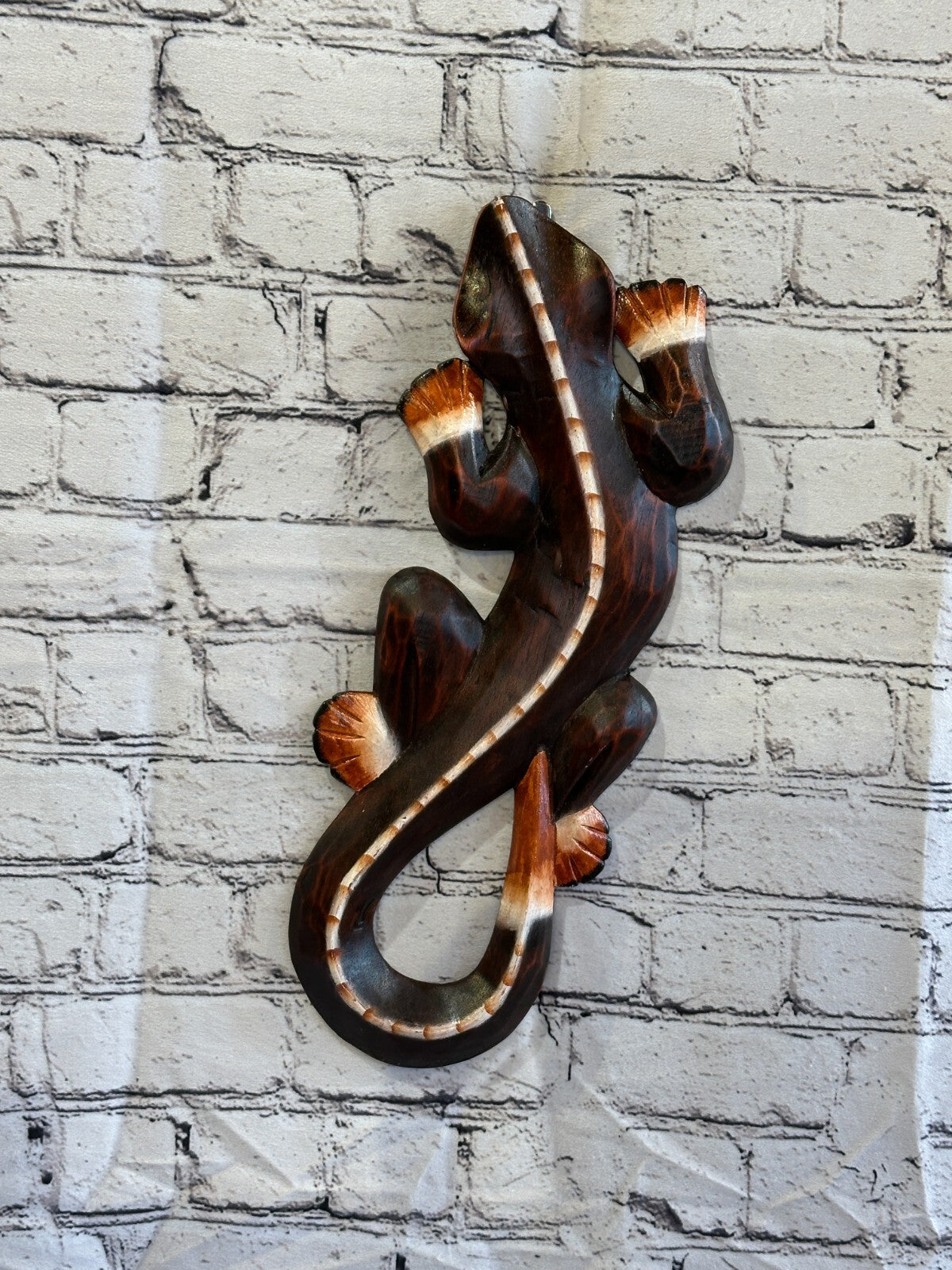 40cm Gecko Lizard Brown Wood Wall Hanging Wooden Ornaments Wood Carving