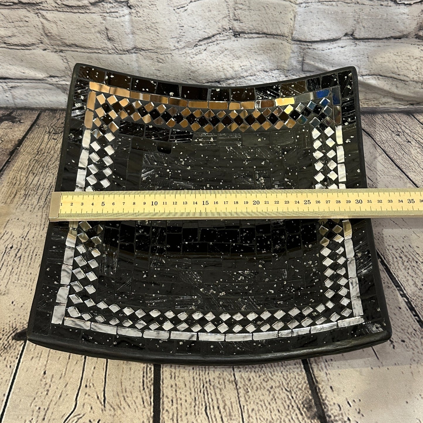 30cm Black Square Mosaic Handmade Ceramic Glass Tile Bowl Fruit