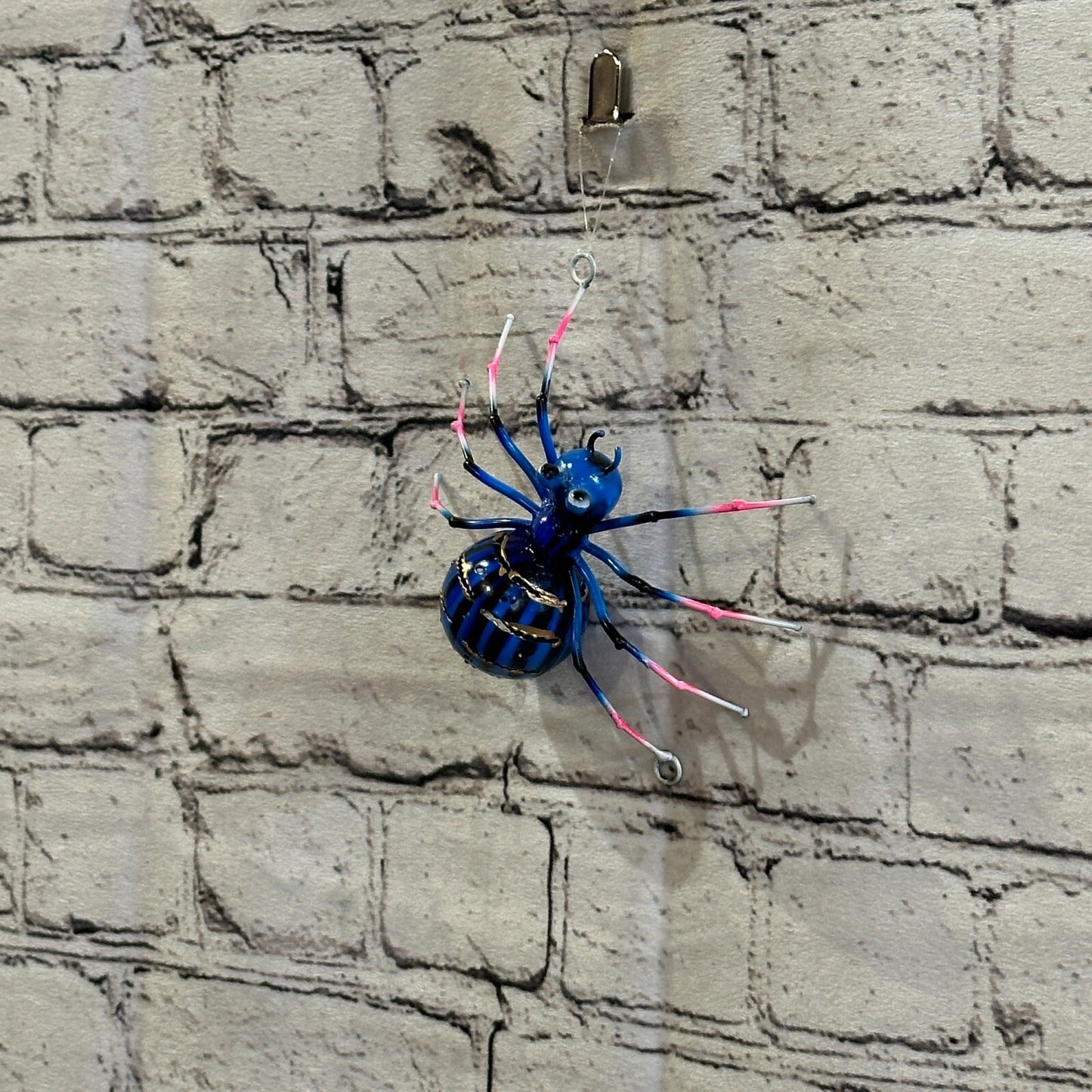 12cm x 8cm Blue Spider Bug Metal Tin Wall Hanging Ornament Painted Statue
