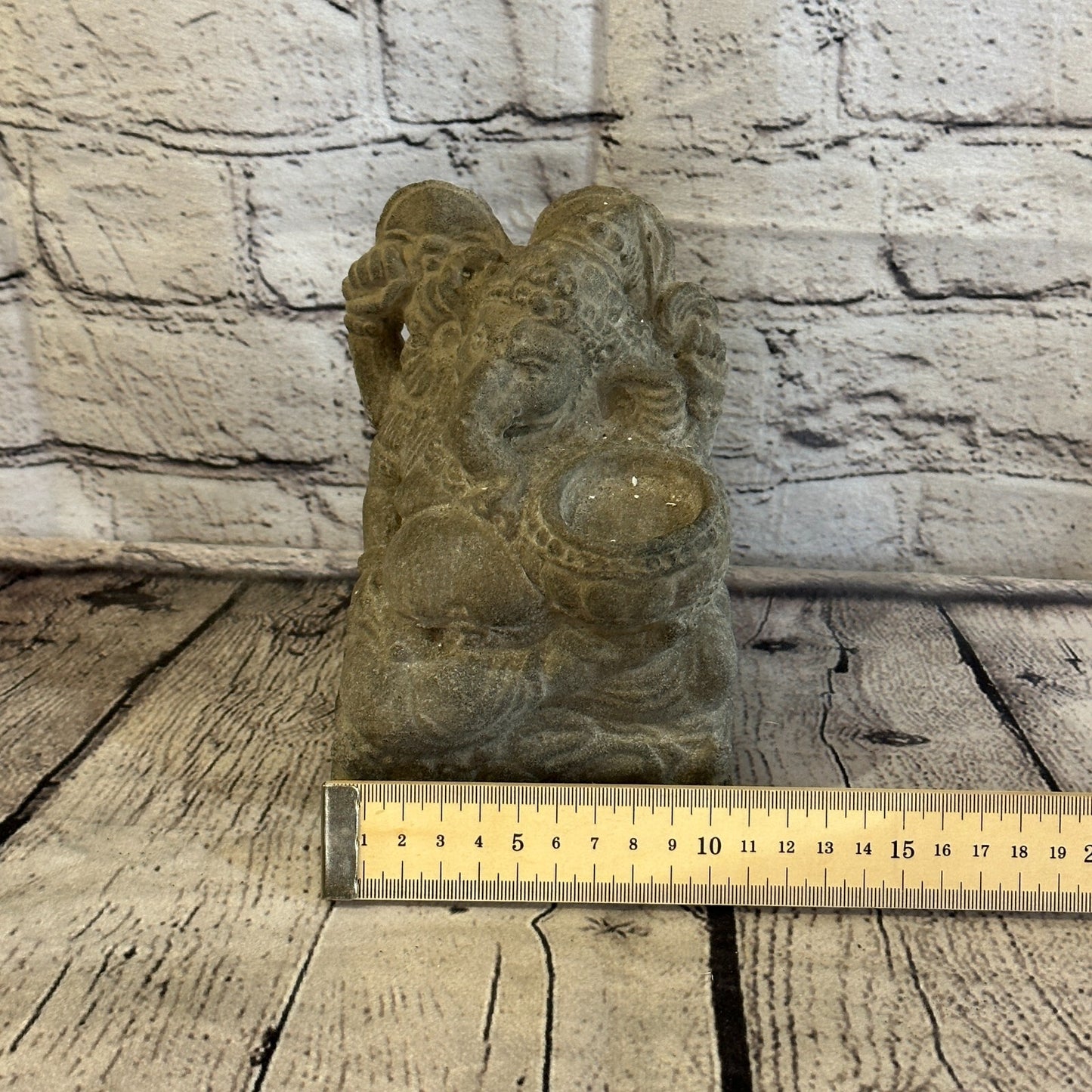 Ganasha Candle Stone Garden 18cm Ornament Outdoor Indoor Statue Hindu
