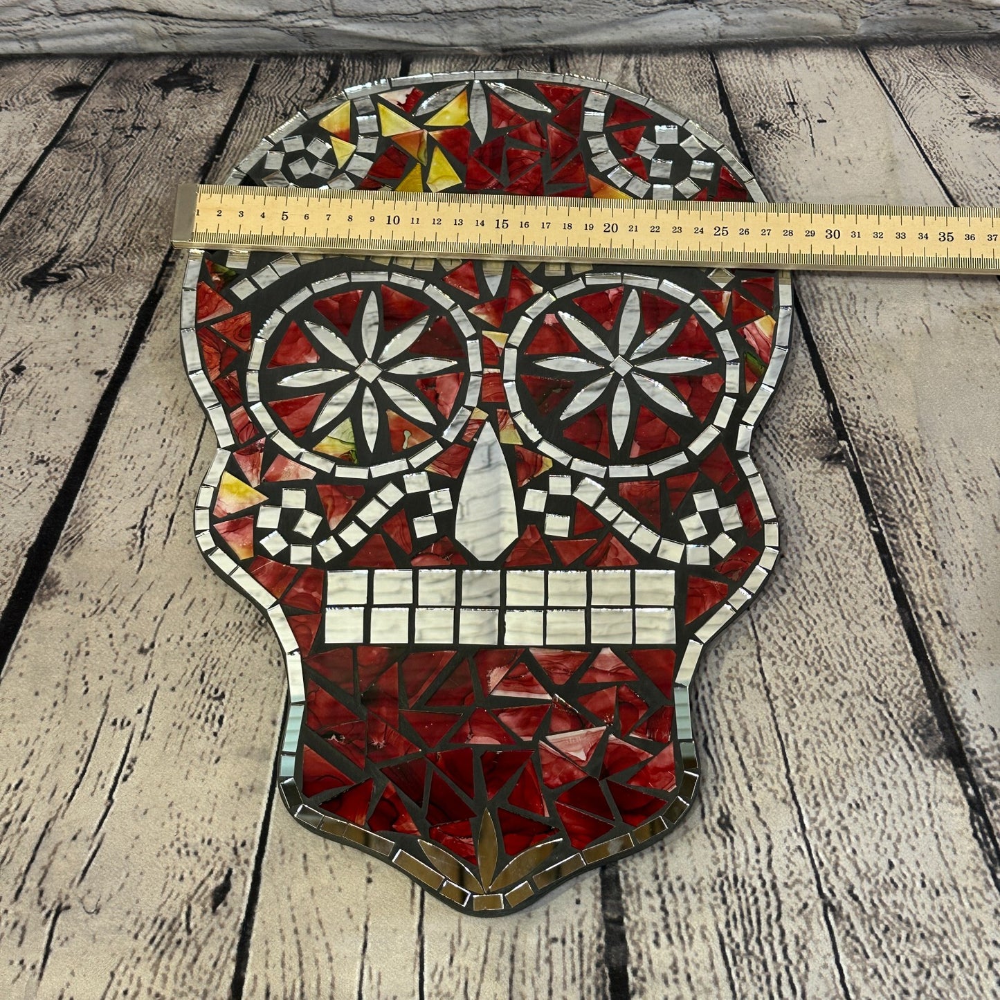 Red Skull Mosaic Tile Wall Mirror 40cm x 28cm 16 Inches Handmade New