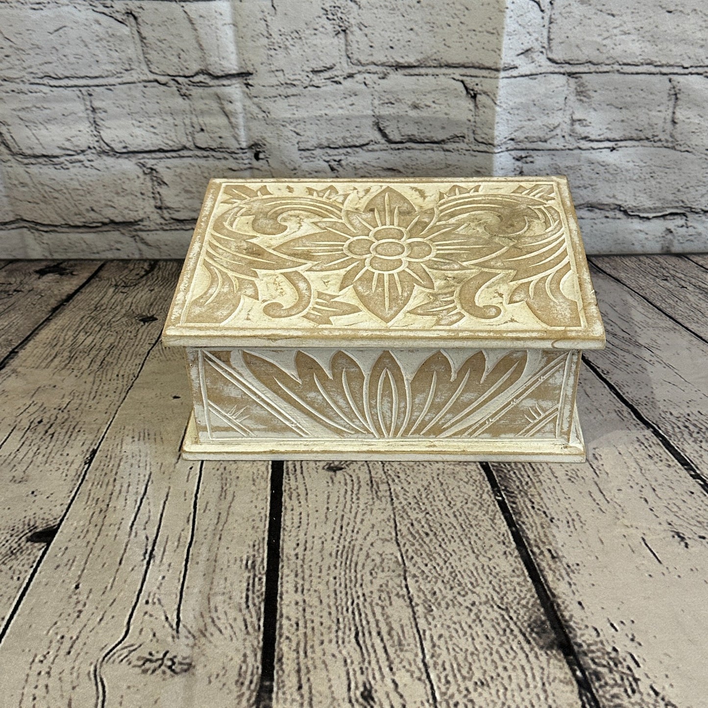 White Flower MDF Box Lotus 22cm x 18cm x 8cm Wooden Box Trinket Handmade