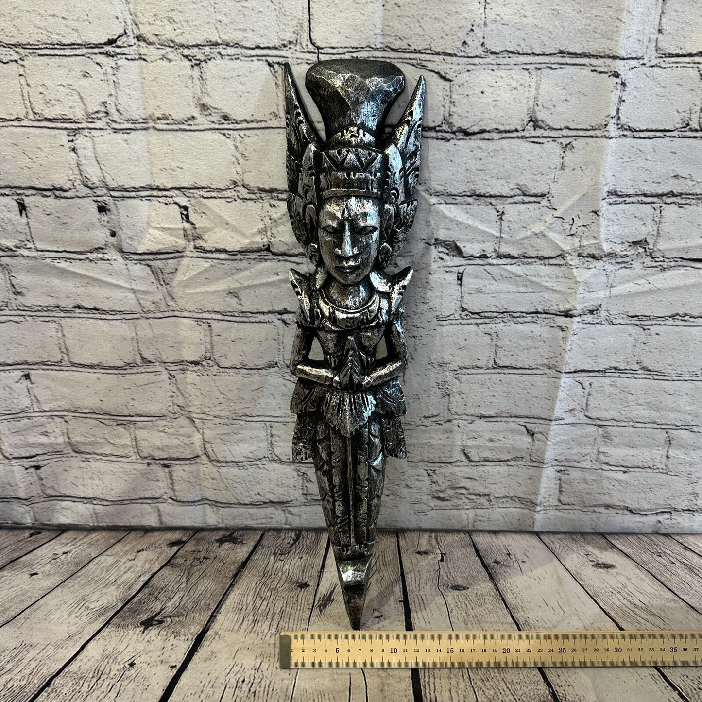 Silver Antique Colour Sita Dewi Bali Rice Goddess Wings Mermaid Wood 50cm Pair