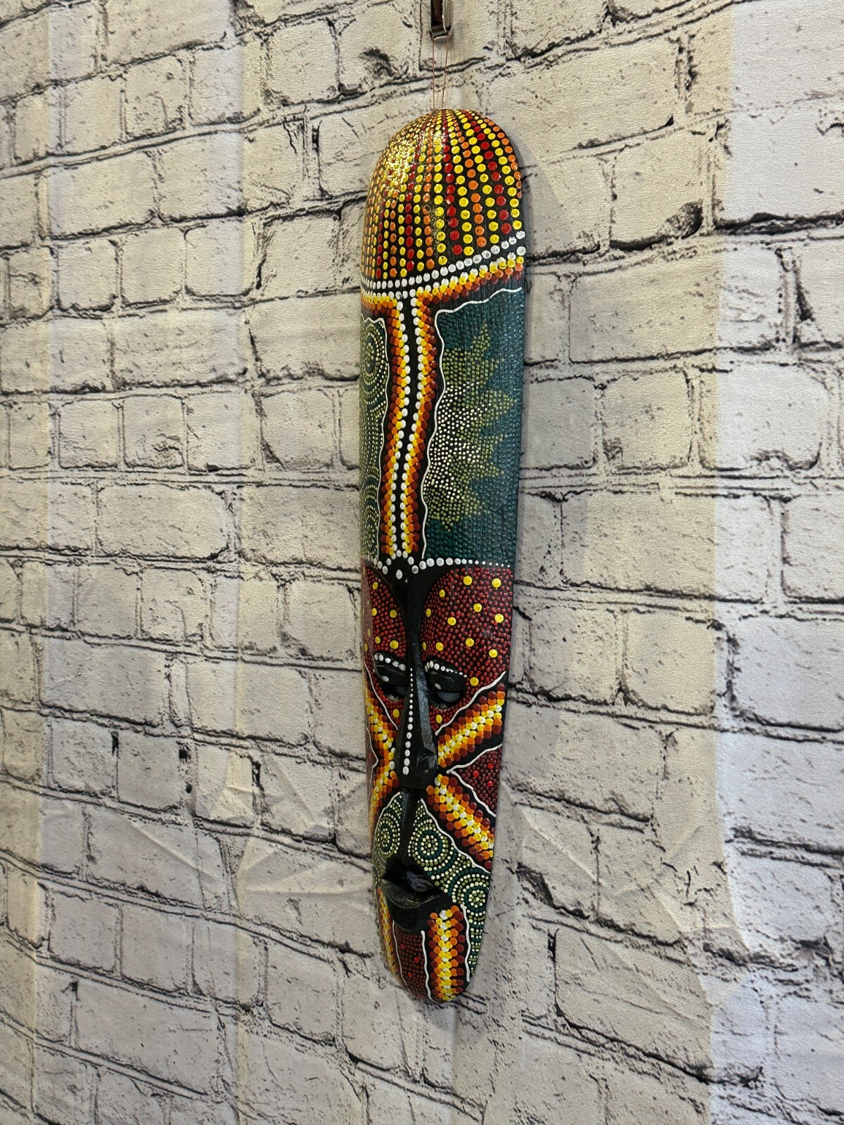 Mask 50cm Carved Wooden Dot Painted Ethnic Tribal Tiki Wall Art Handmade No 3