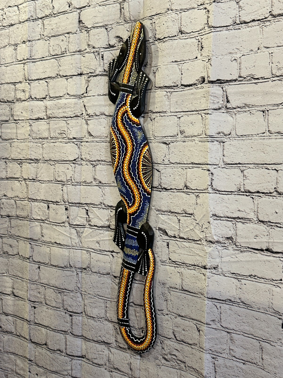 80cm Gecko Carved Wooden Dot Painted Ethnic Tribal Tiki Wall Handmade No 4