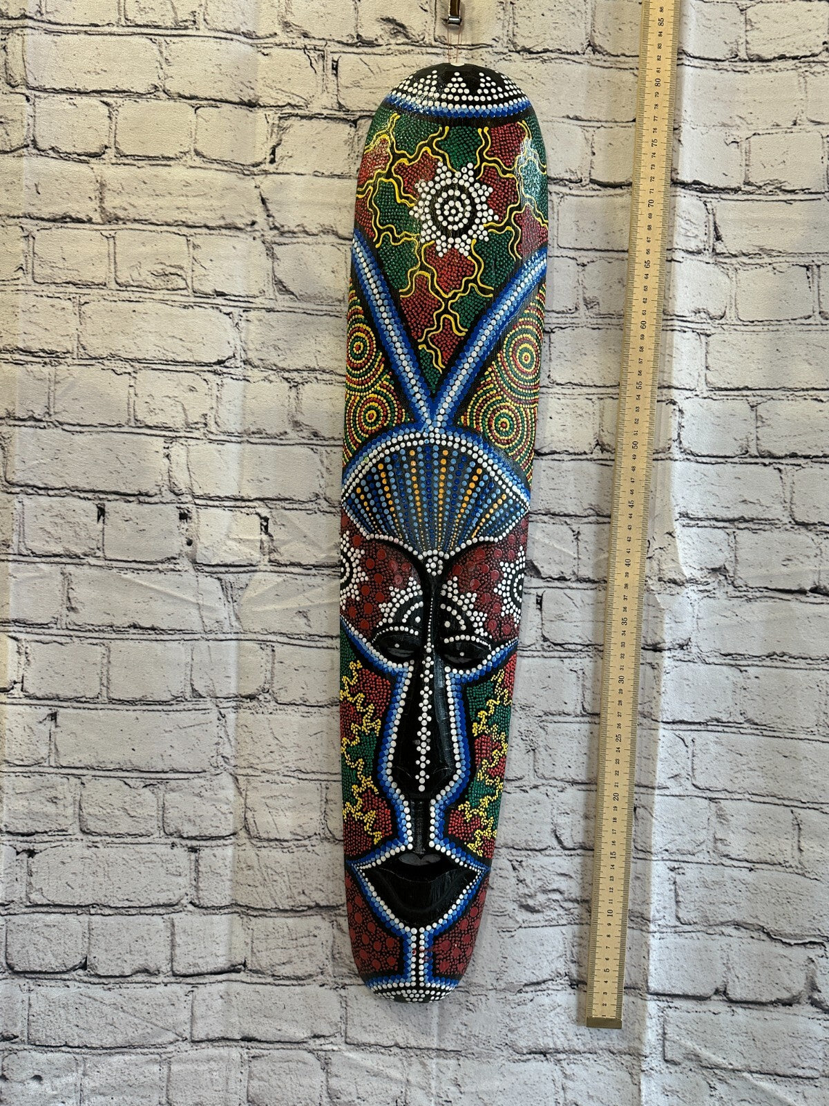 Mask 80cm Carved Wooden Dot Painted Ethnic Tribal Tiki Wall Art Handmade No 4