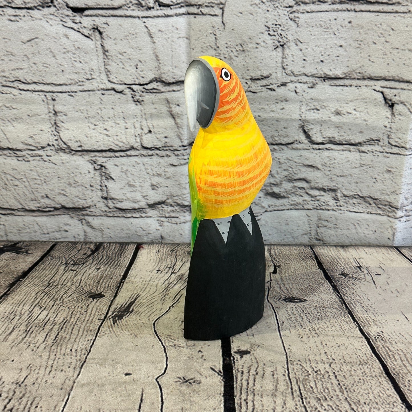 20cm Yellow Parrot Bird Ornament Statue Fair Trade Hand Made Carved Wood